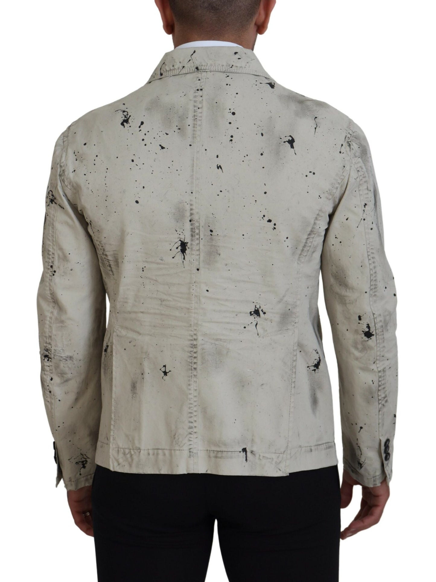 - Off White Black Splash Print Casual Denim Jacket