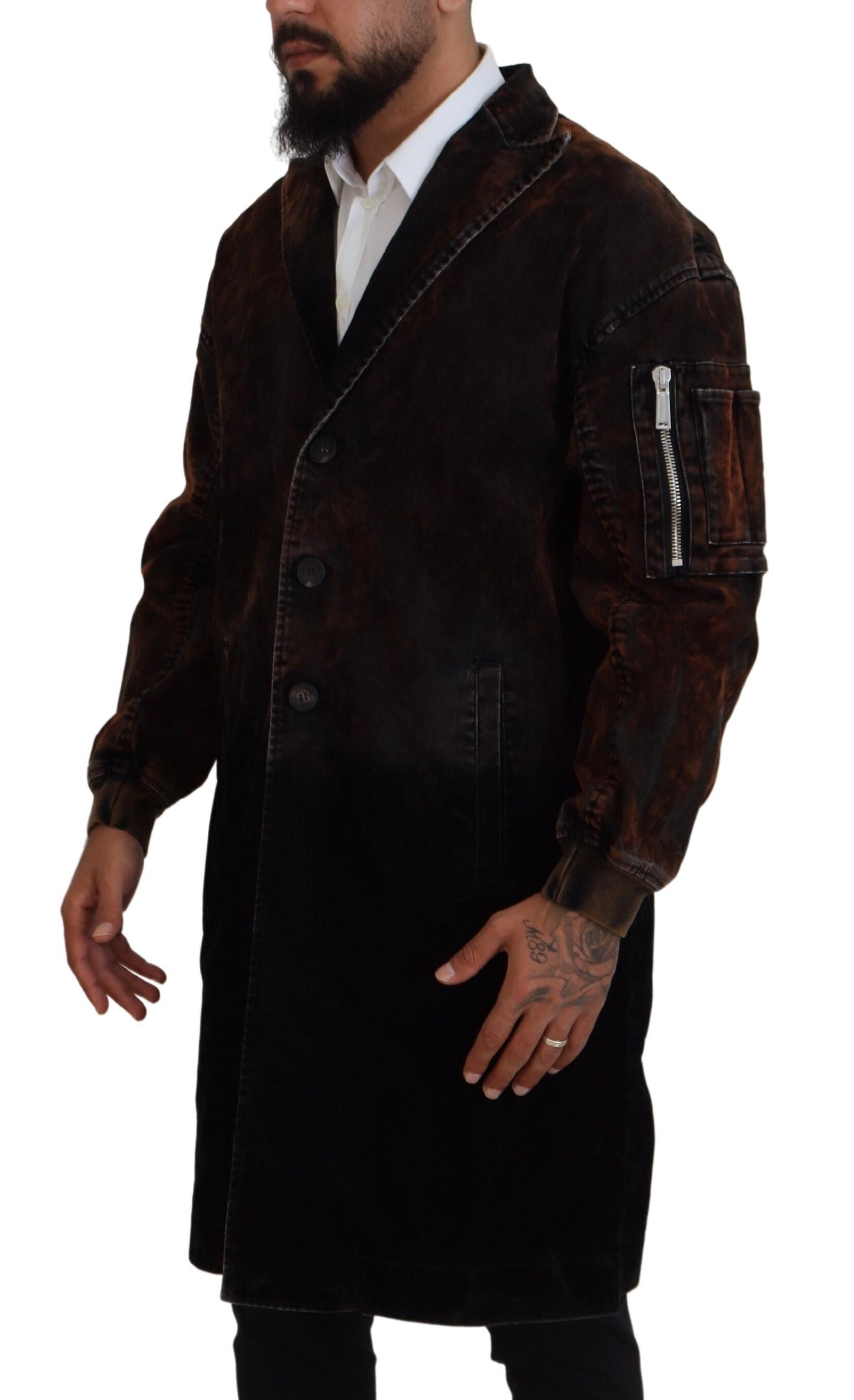 Brown Full Button Men Long Coat Cotton Jacket - The Luxe Alliance