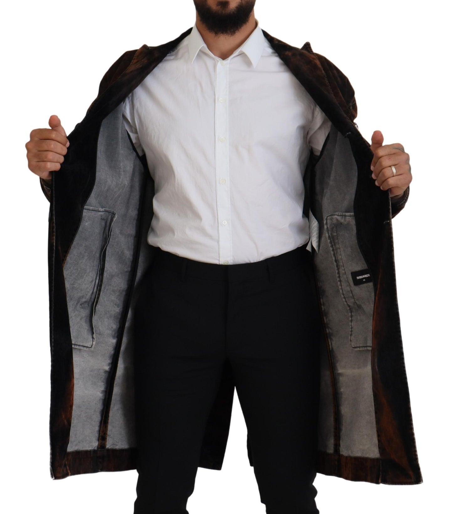 Brown Full Button Men Long Coat Cotton Jacket - The Luxe Alliance