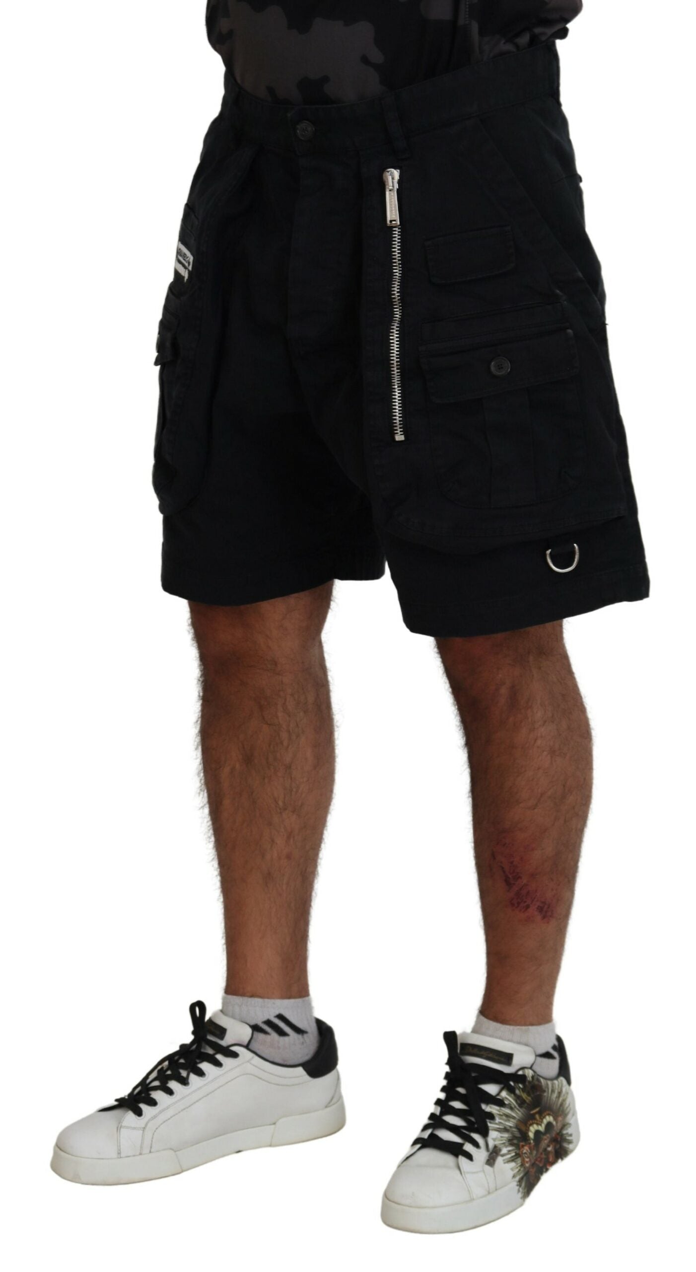 Black Cotton Cargo Boxer Above Knee Shorts - The Luxe Alliance