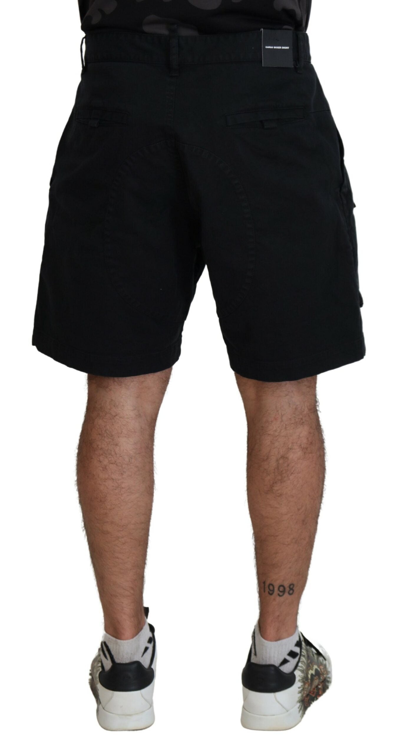 Black Cotton Cargo Boxer Above Knee Shorts - The Luxe Alliance
