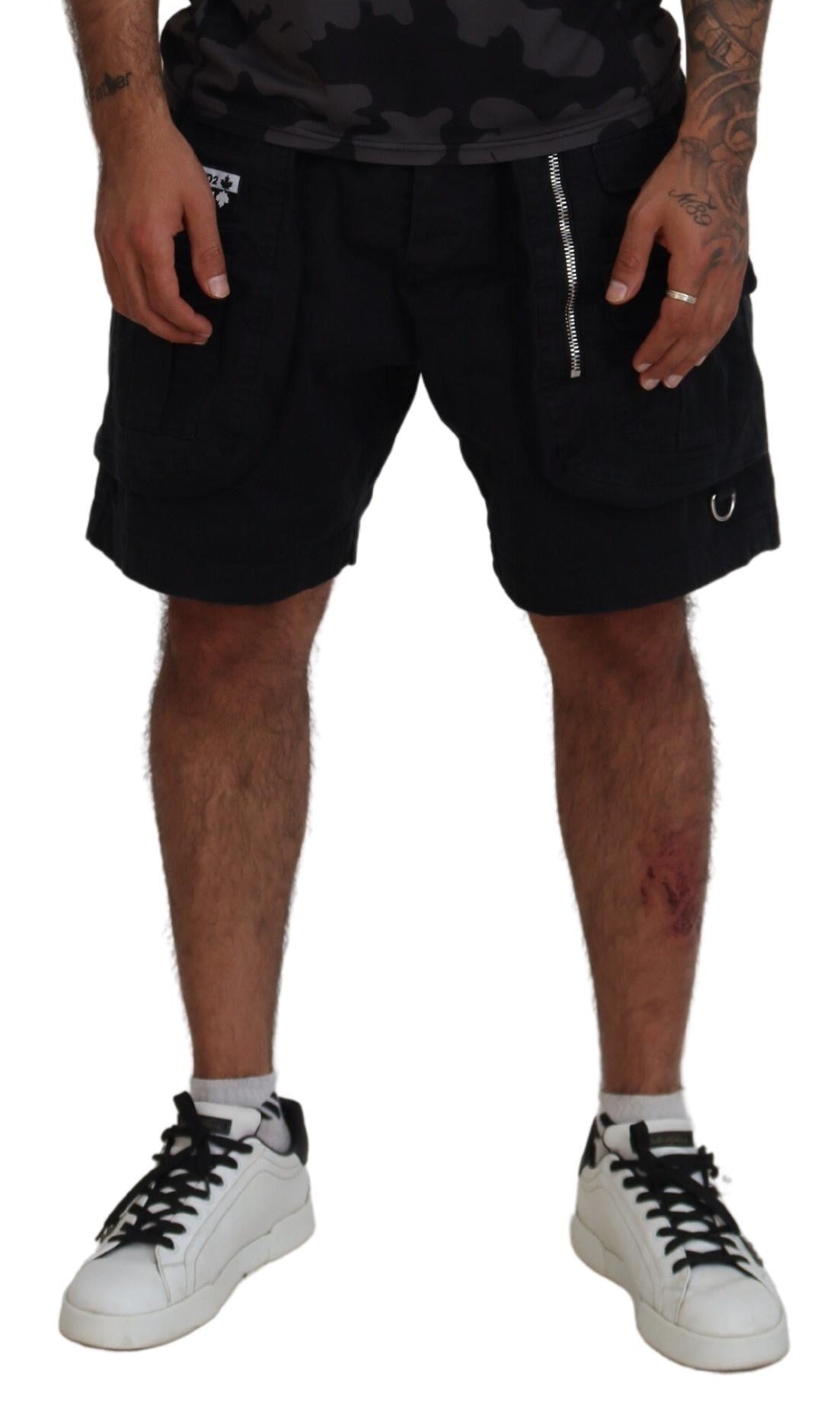 Black Cotton Cargo Boxer Above Knee Shorts - The Luxe Alliance