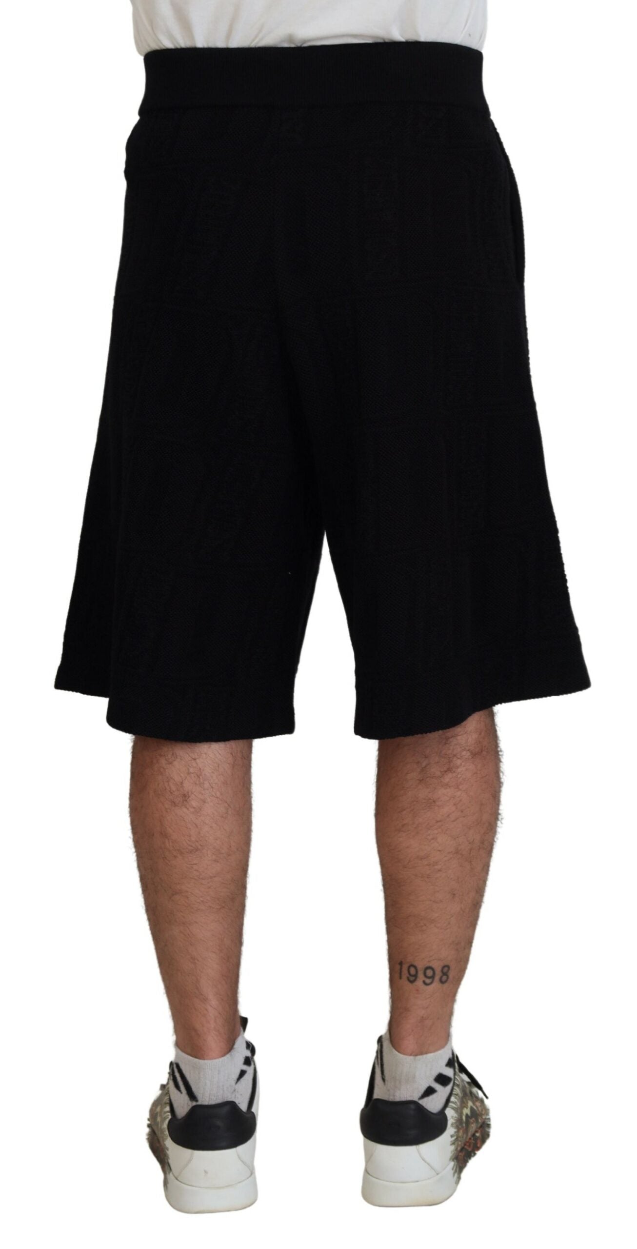 - Black Solid Pull On Men Casual Bermuda Shorts