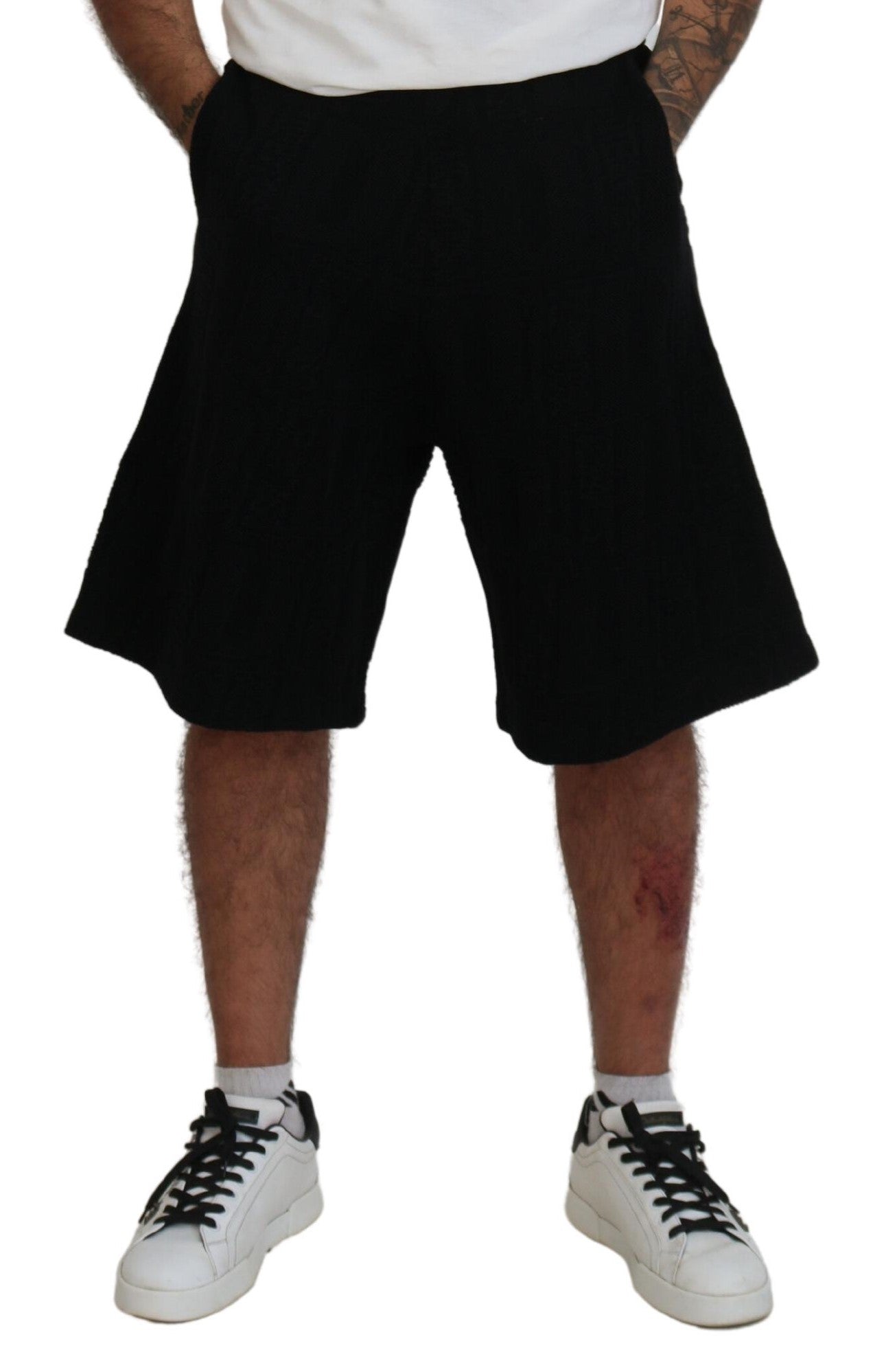 - Black Solid Pull On Men Casual Bermuda Shorts