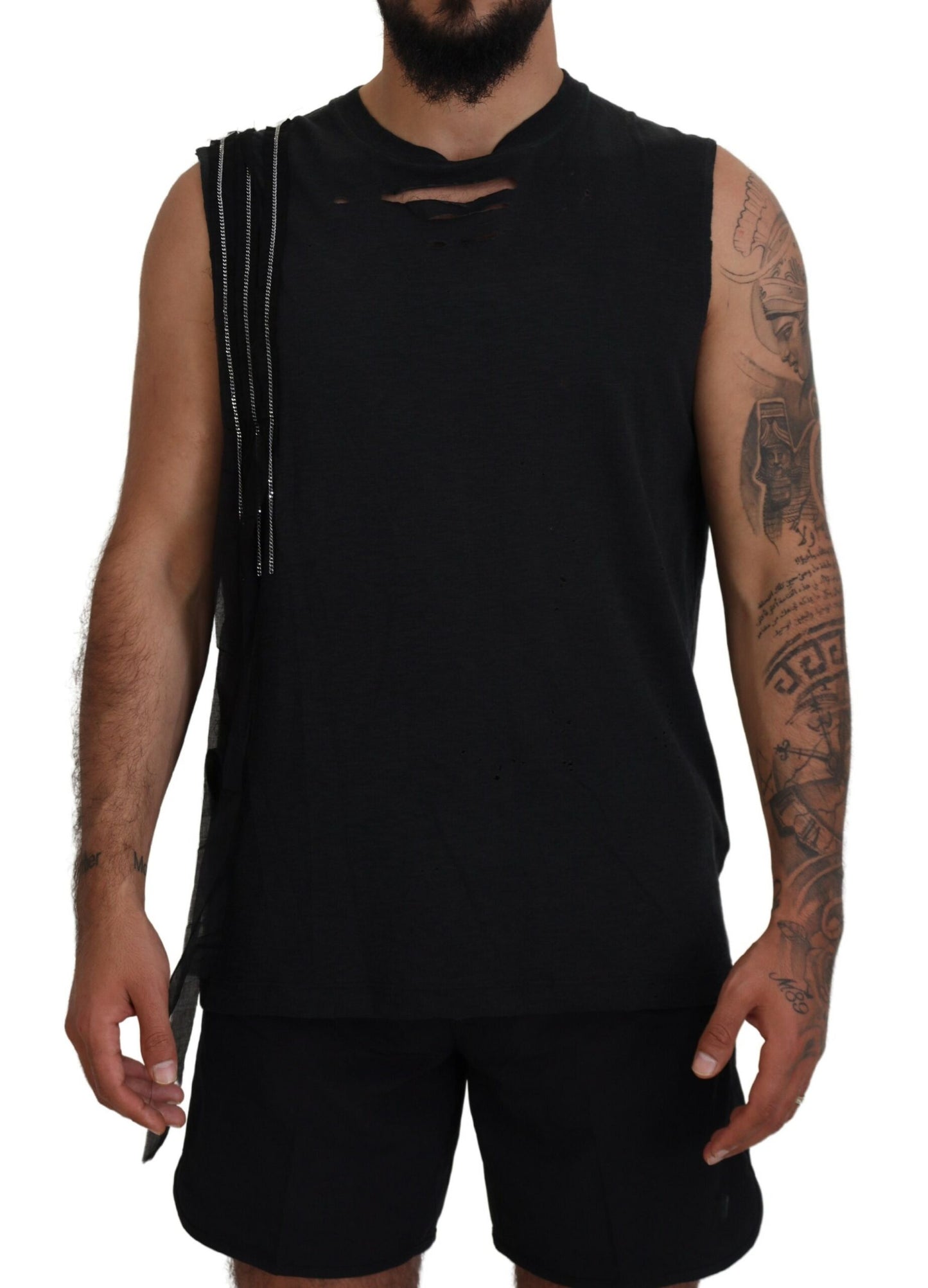 Black Chain Embellished Sleeveless Men Tank T-shirt - The Luxe Alliance