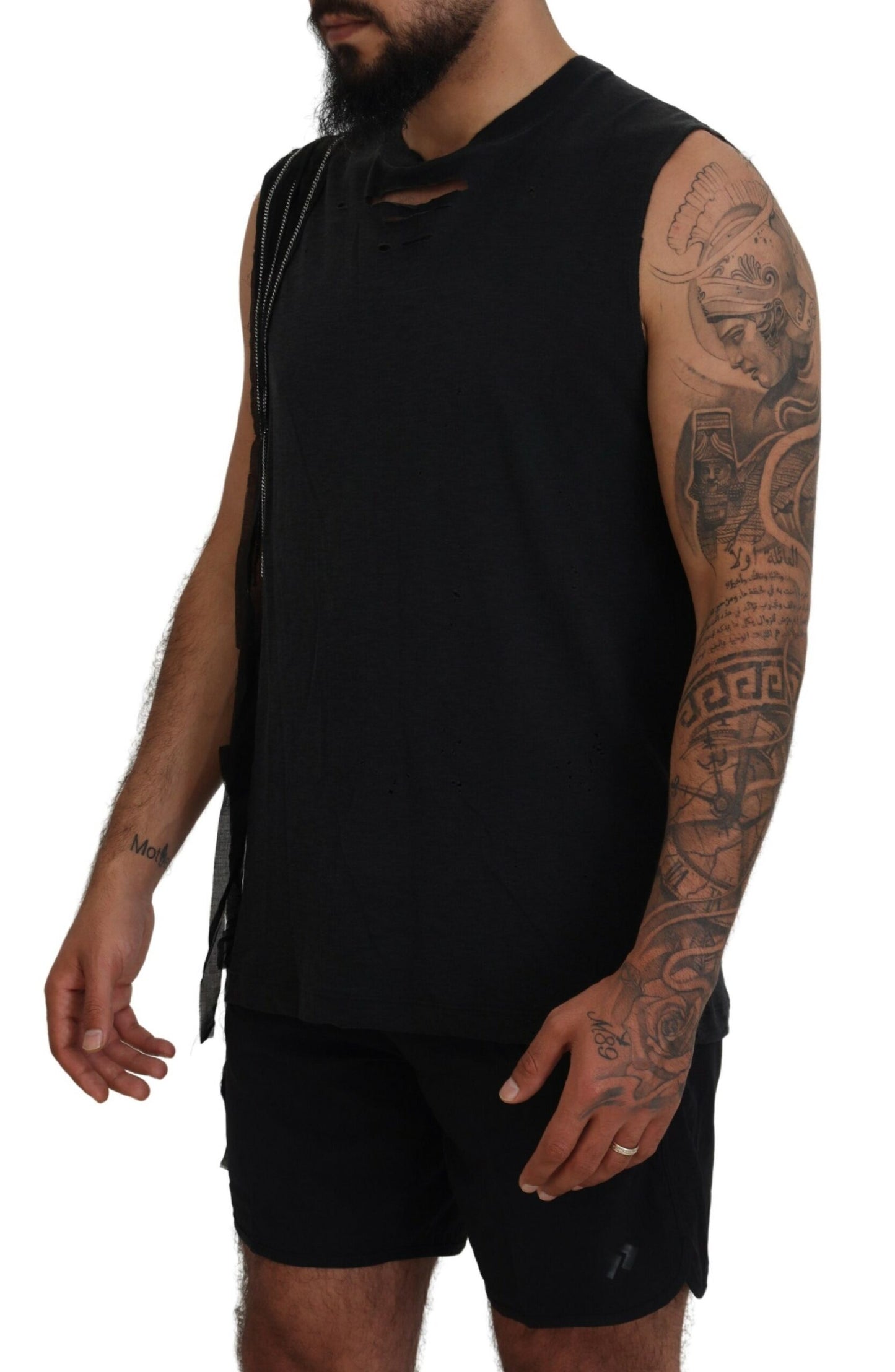 Black Chain Embellished Sleeveless Men Tank T-shirt - The Luxe Alliance