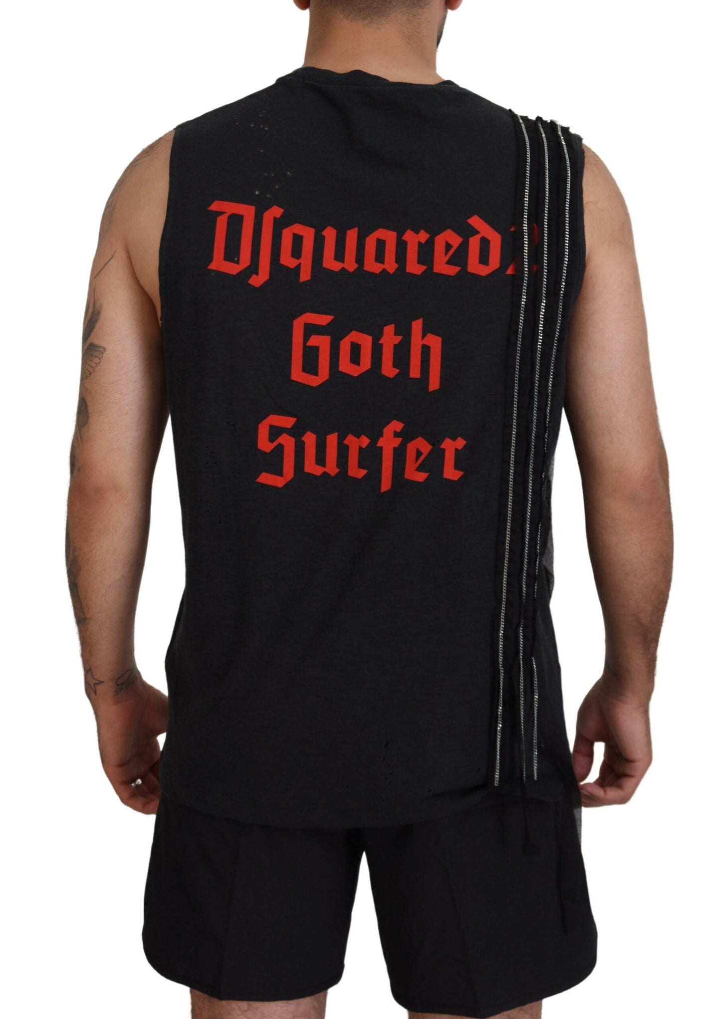 Black Chain Embellished Sleeveless Men Tank T-shirt - The Luxe Alliance