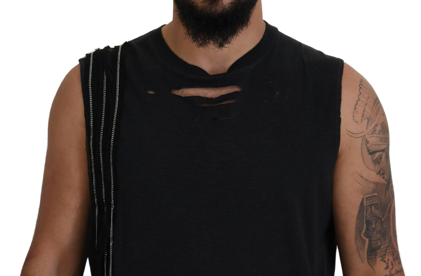 Black Chain Embellished Sleeveless Men Tank T-shirt - The Luxe Alliance