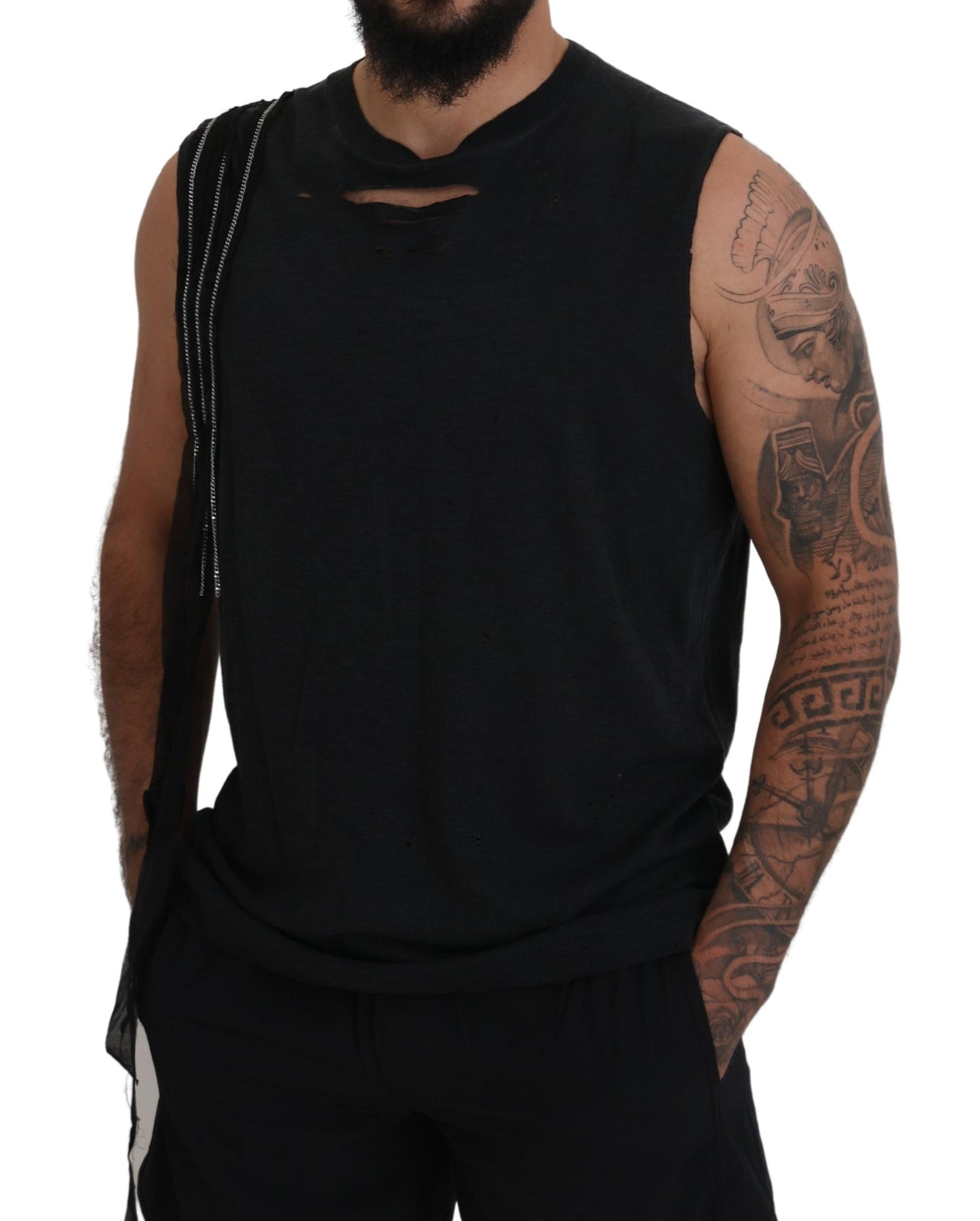 Black Chain Embellished Sleeveless Men Tank T-shirt - The Luxe Alliance
