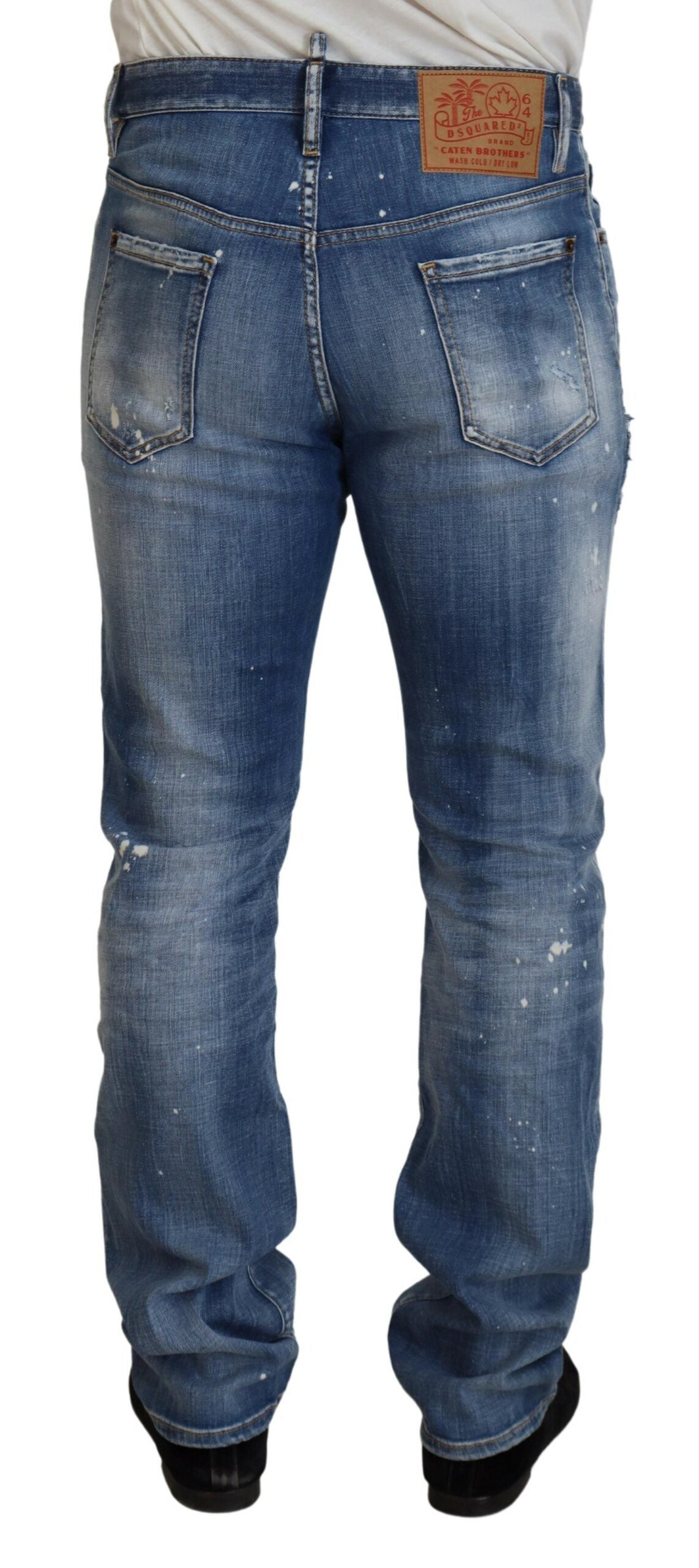 - Blue Washed Tattered Straight Fit Casual Denim Jeans