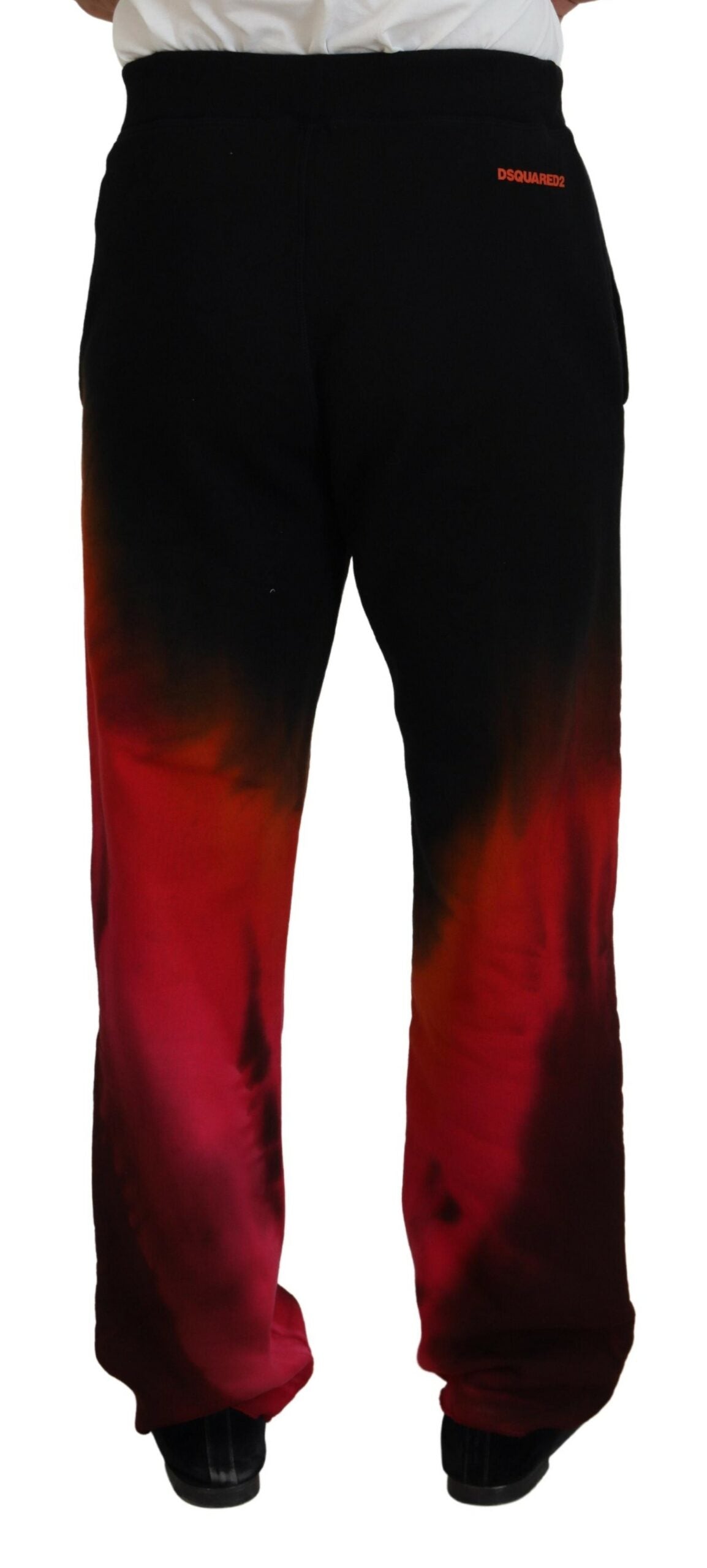 - Black Red Cotton Logo Print Casual Pants