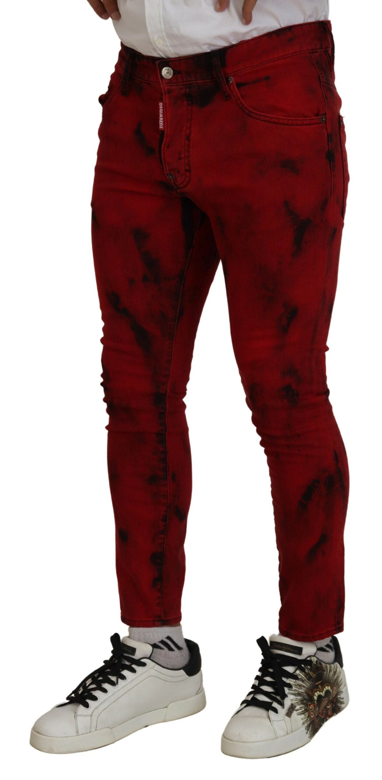 - Red Cotton Tie Dye Skinny Casual Denim Jeans