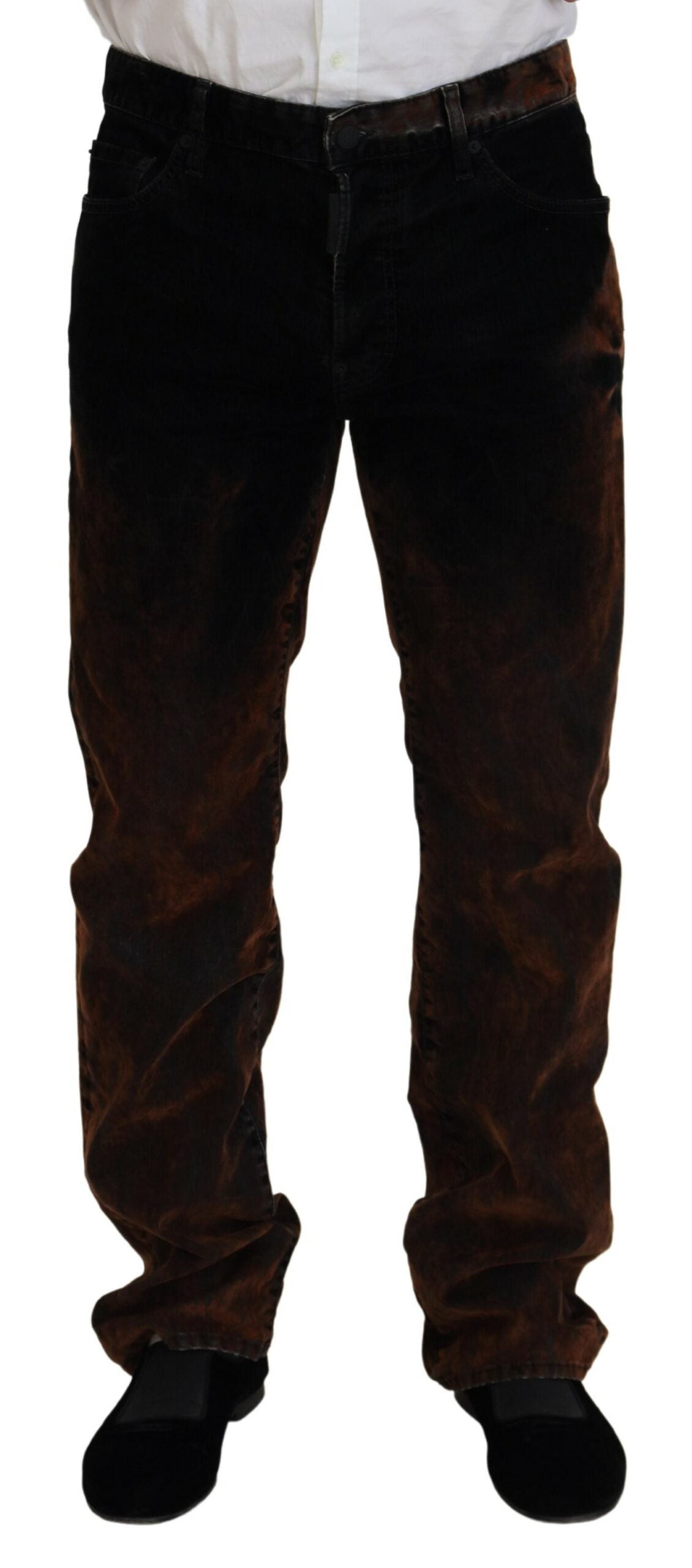 - Brown Washed Cotton Straight Fit Casual Denim Jeans