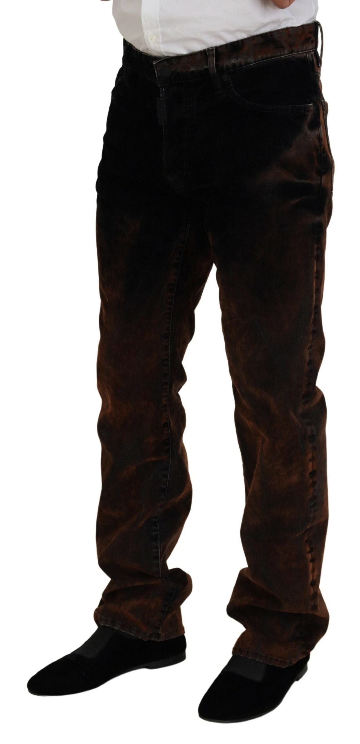 - Brown Washed Cotton Straight Fit Casual Denim Jeans