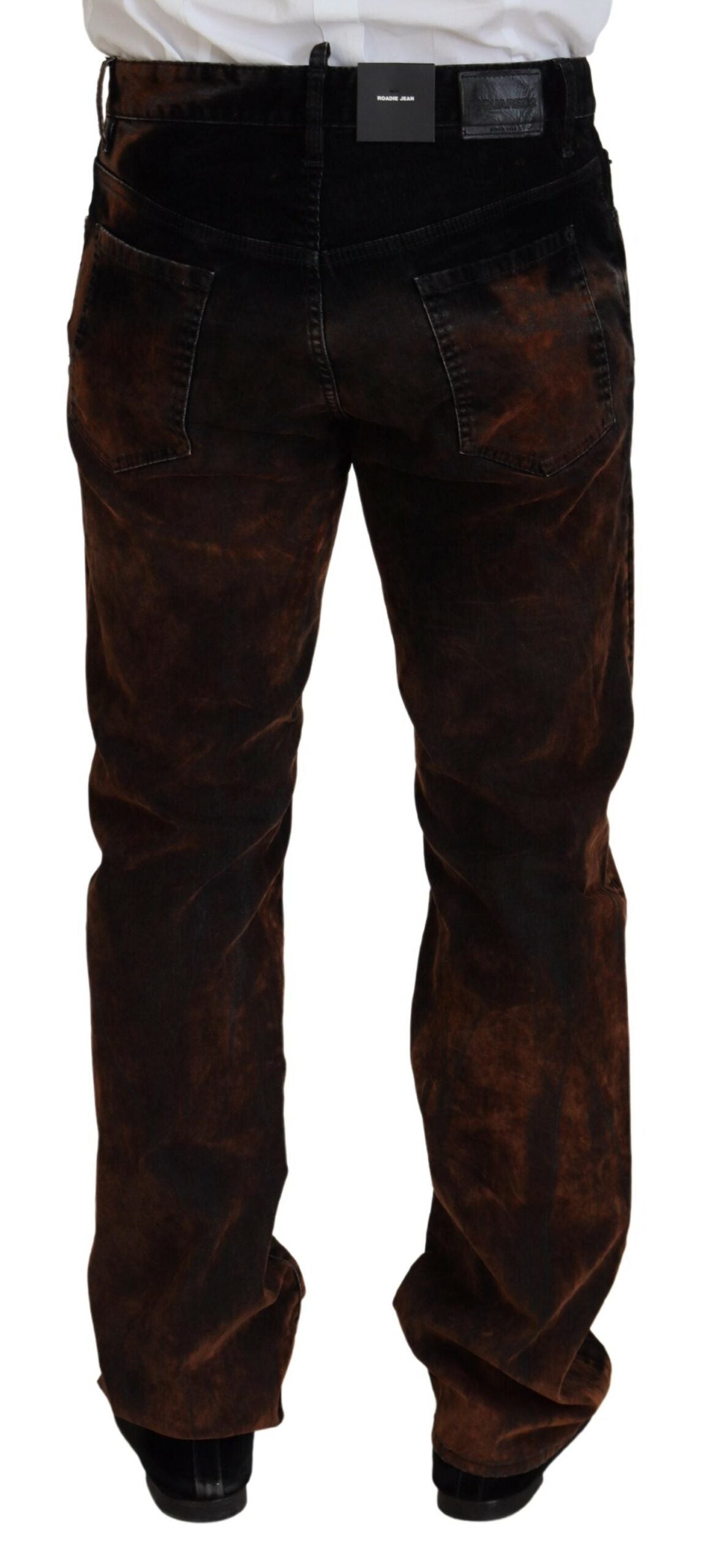 - Brown Washed Cotton Straight Fit Casual Denim Jeans