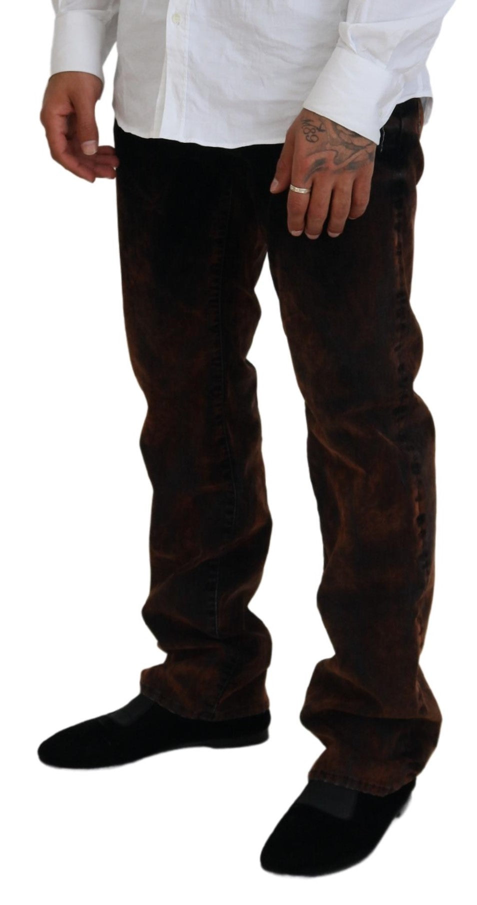 - Brown Washed Cotton Straight Fit Casual Denim Jeans