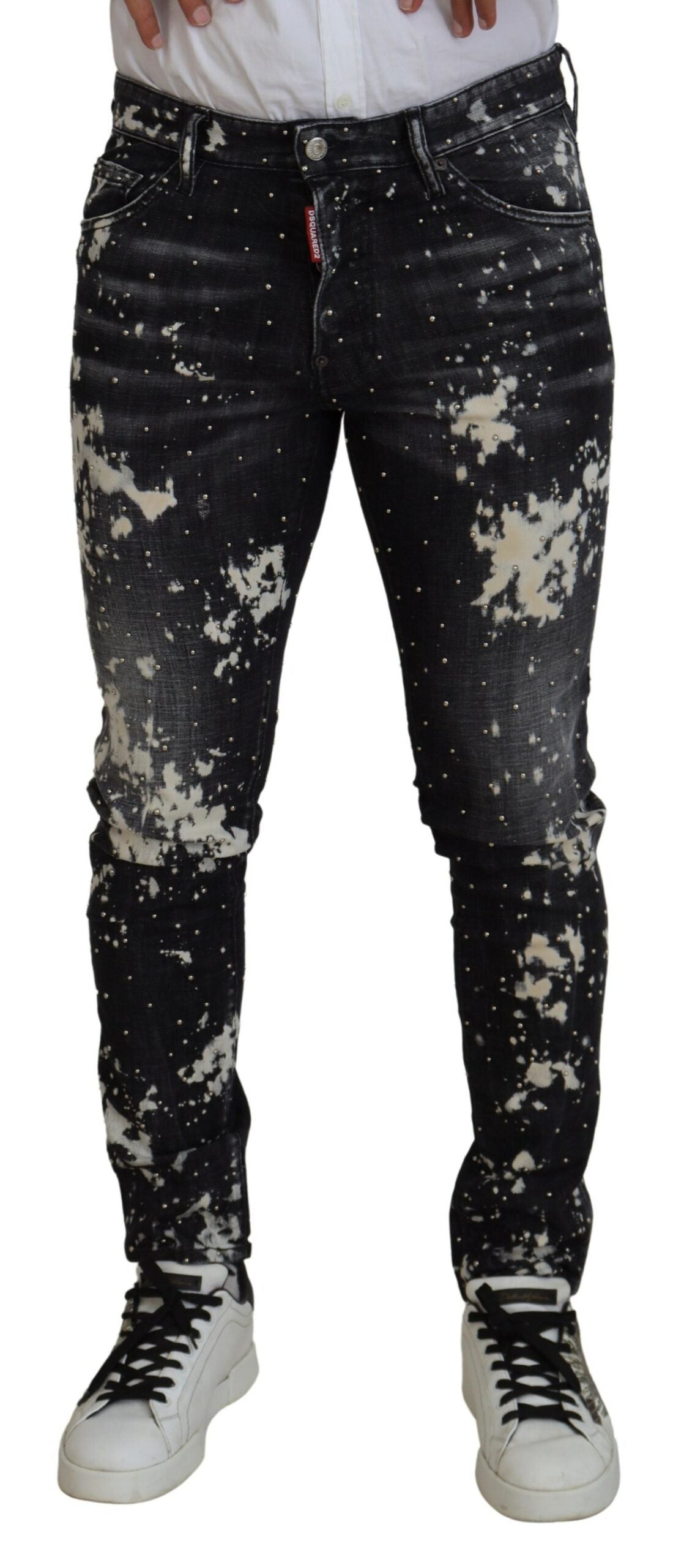 - Black Washed White Color Splash Casual Denim Jeans