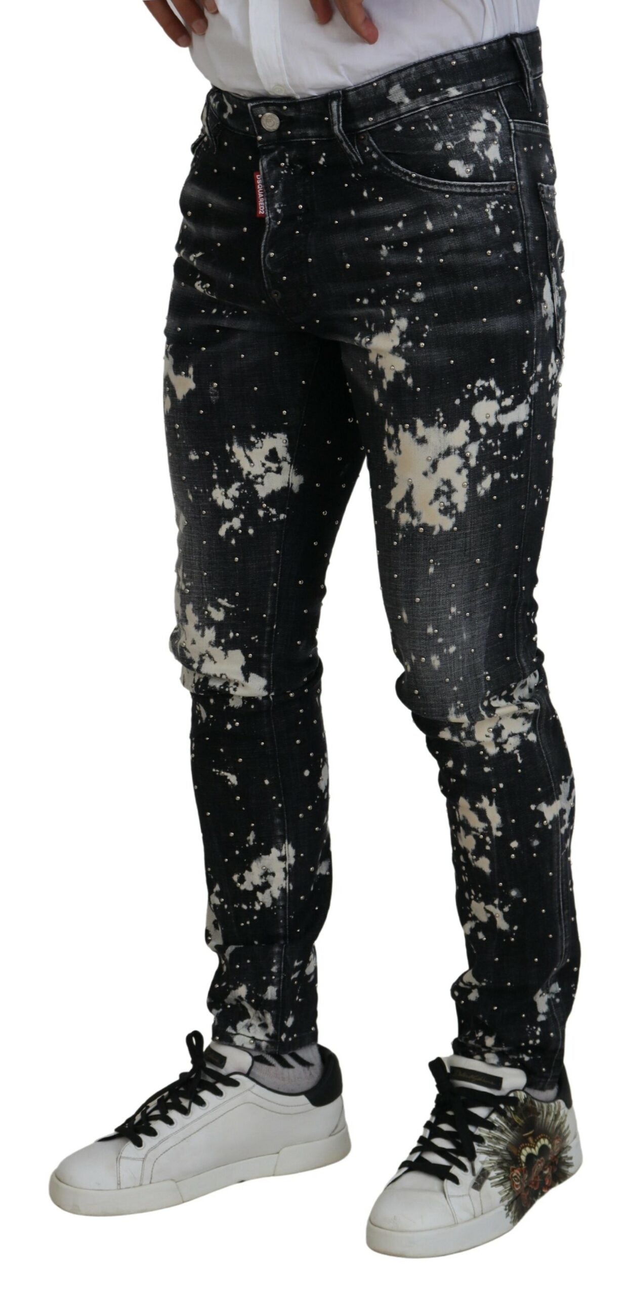 - Black Washed White Color Splash Casual Denim Jeans