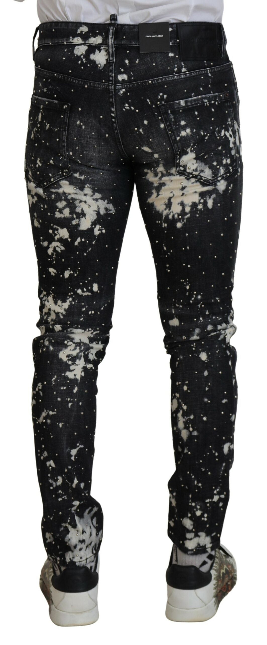 - Black Washed White Color Splash Casual Denim Jeans