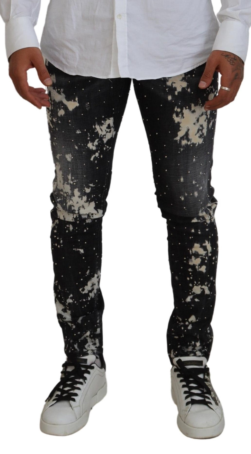 - Black Washed White Color Splash Casual Denim Jeans