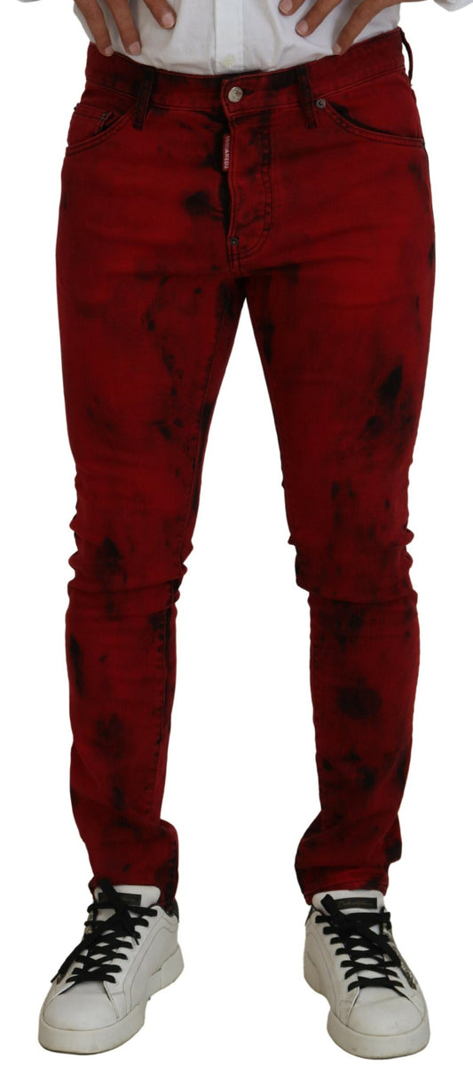 - Red Cotton Tie Dye Skinny Casual Men Denim Jeans