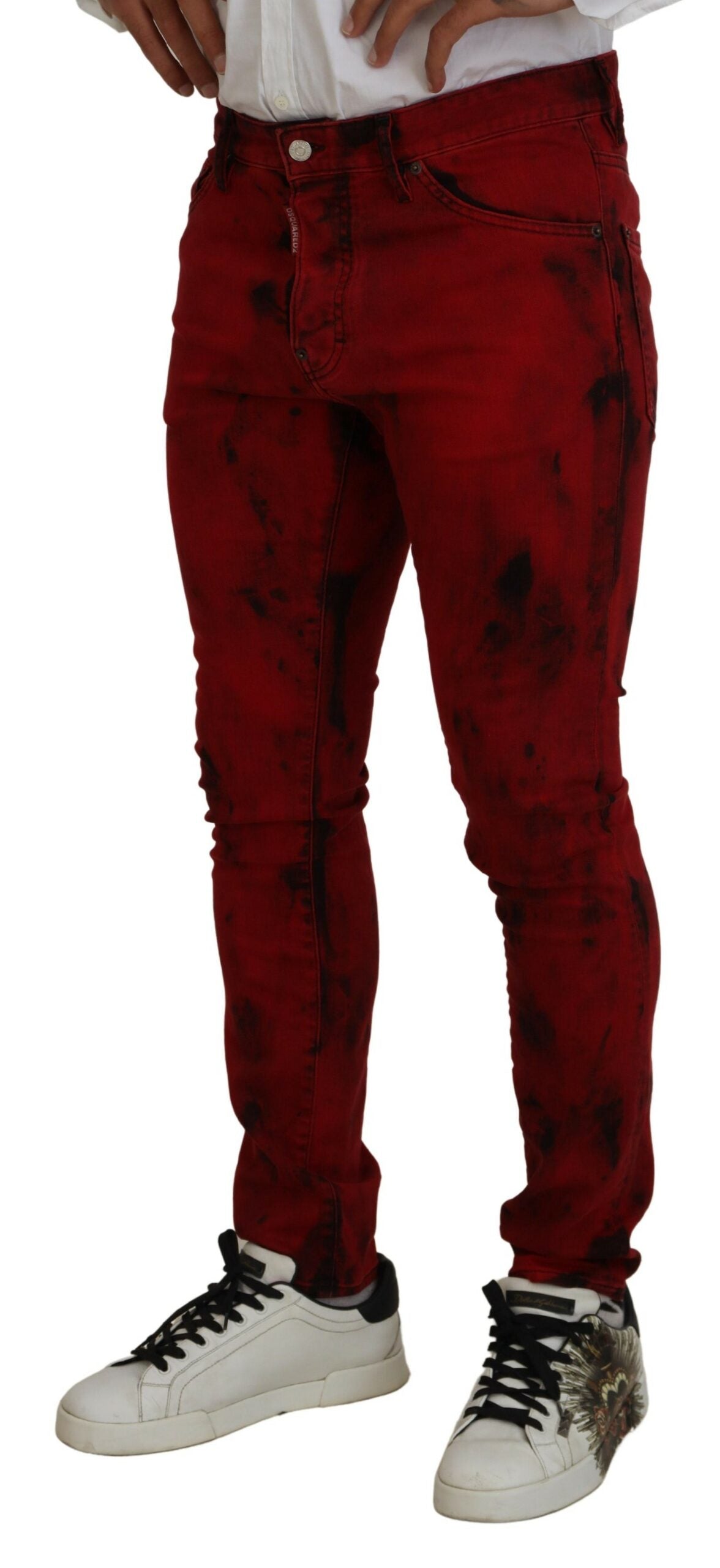 - Red Cotton Tie Dye Skinny Casual Men Denim Jeans