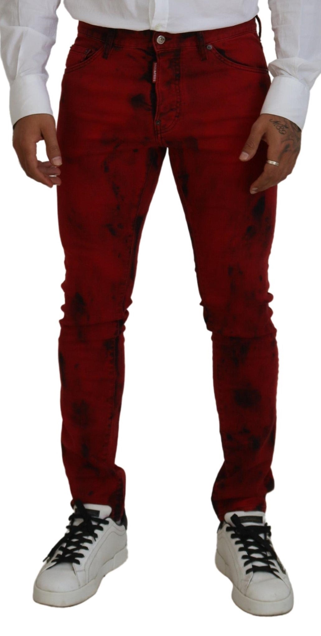 - Red Cotton Tie Dye Skinny Casual Men Denim Jeans