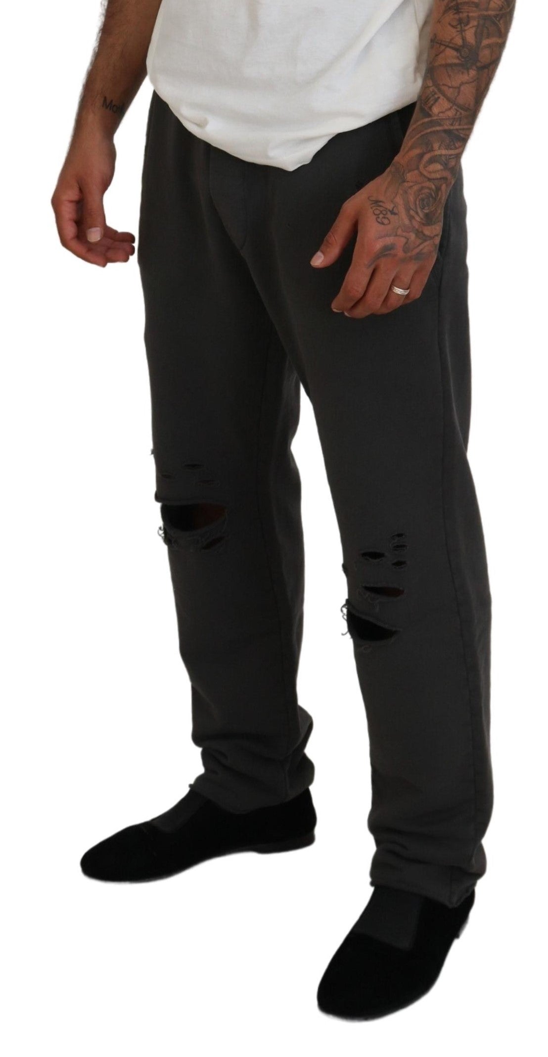 - Dark Gray Cotton Men Casual Tattered Pants