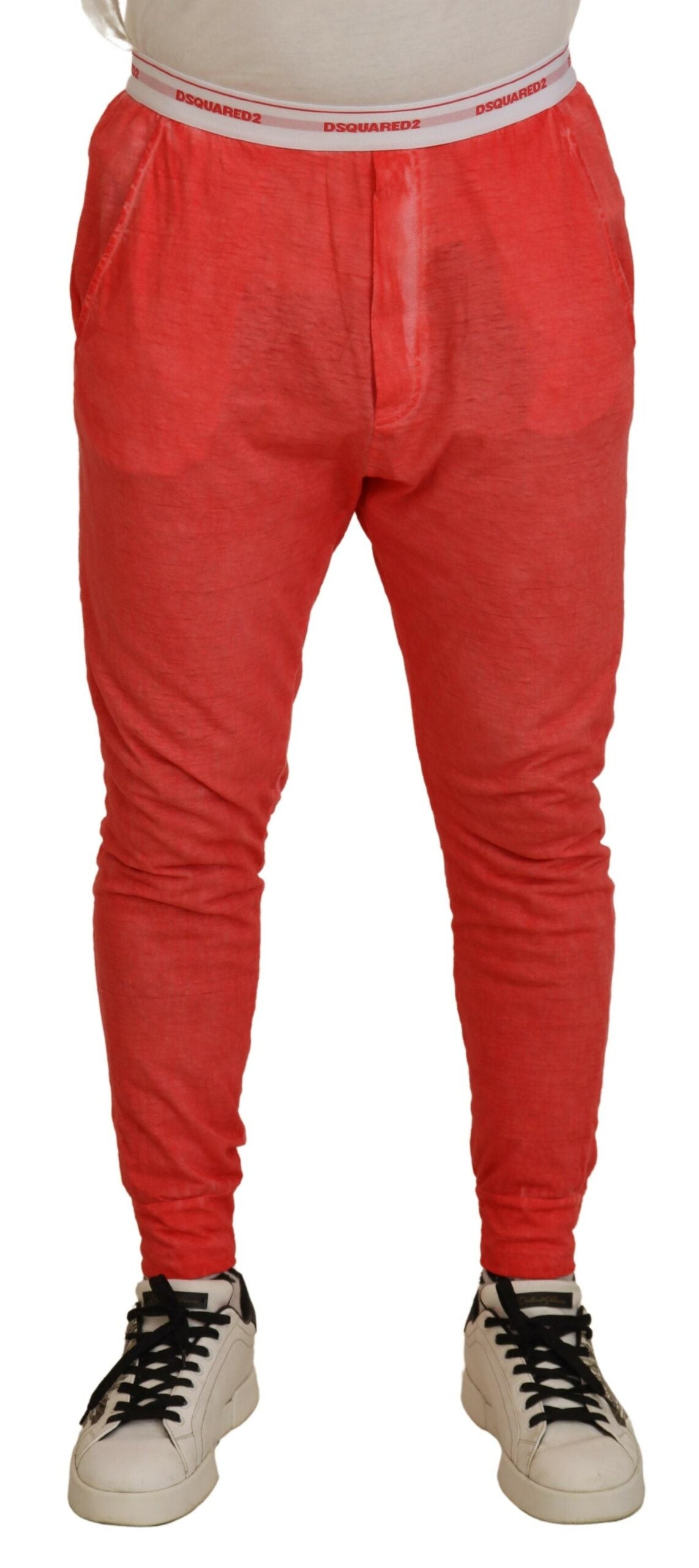 - Orange Cotton Elastic Waist Logo Men Pants