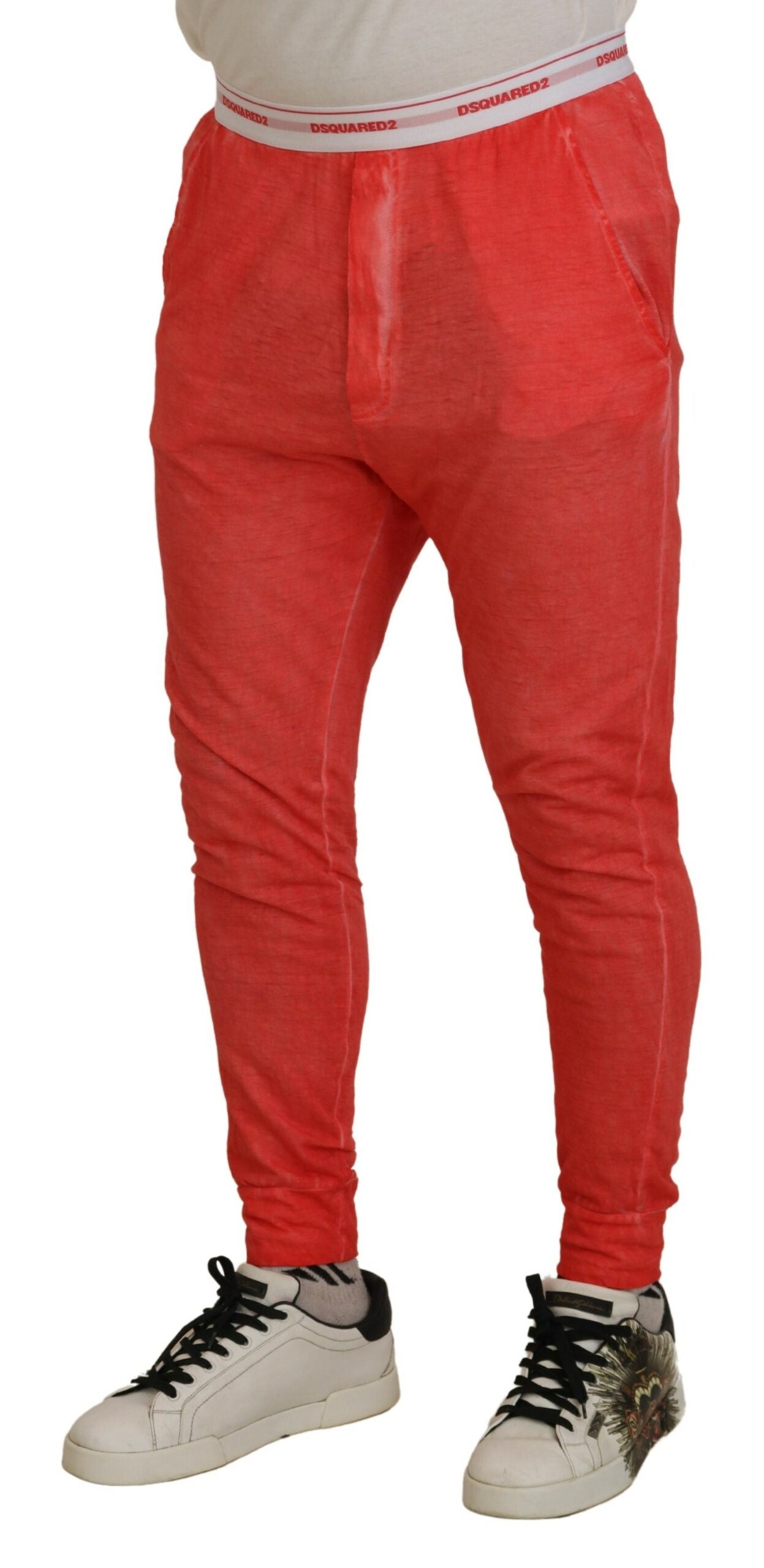 - Orange Cotton Elastic Waist Logo Men Pants