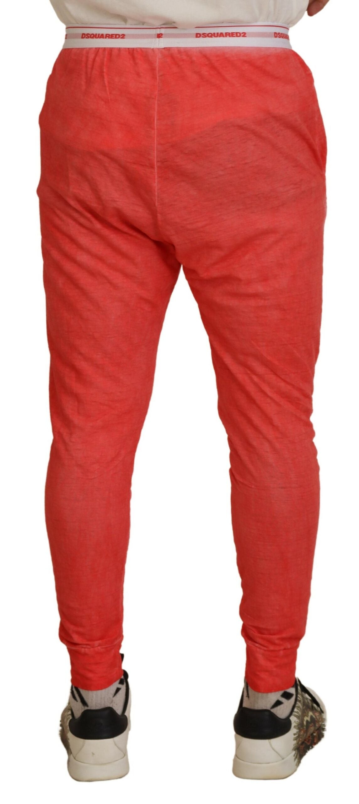 - Orange Cotton Elastic Waist Logo Men Pants