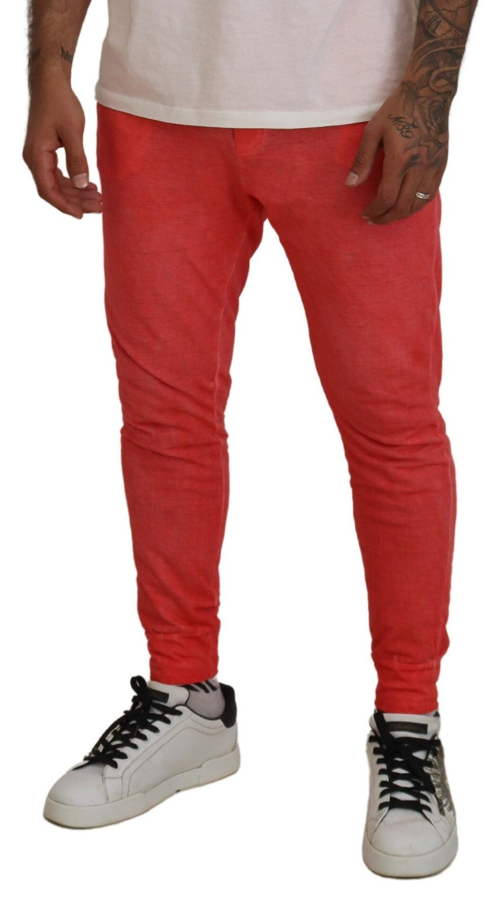 - Orange Cotton Elastic Waist Logo Men Pants
