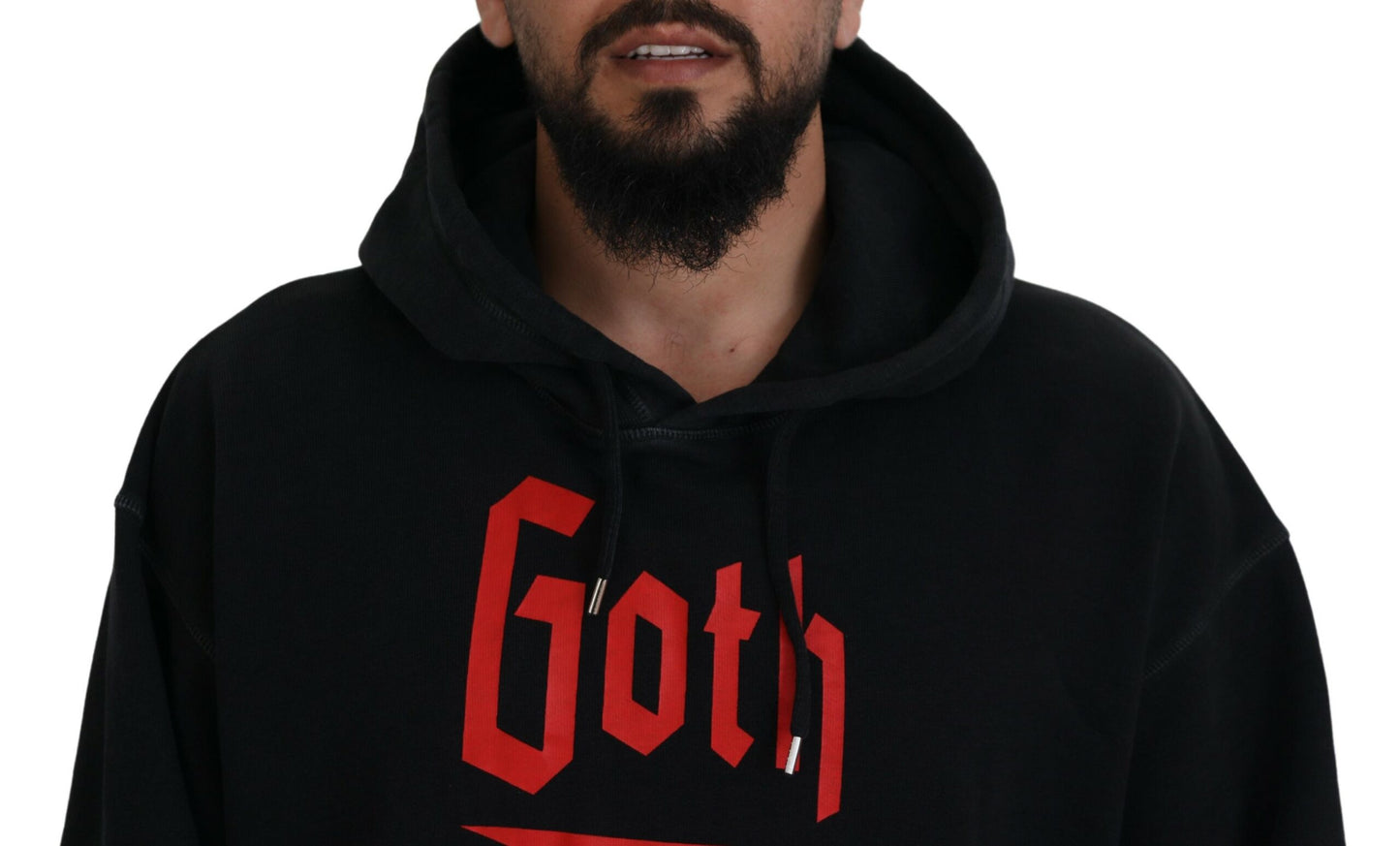 - Black Cotton Hooded Printed Men Pullover Sweater