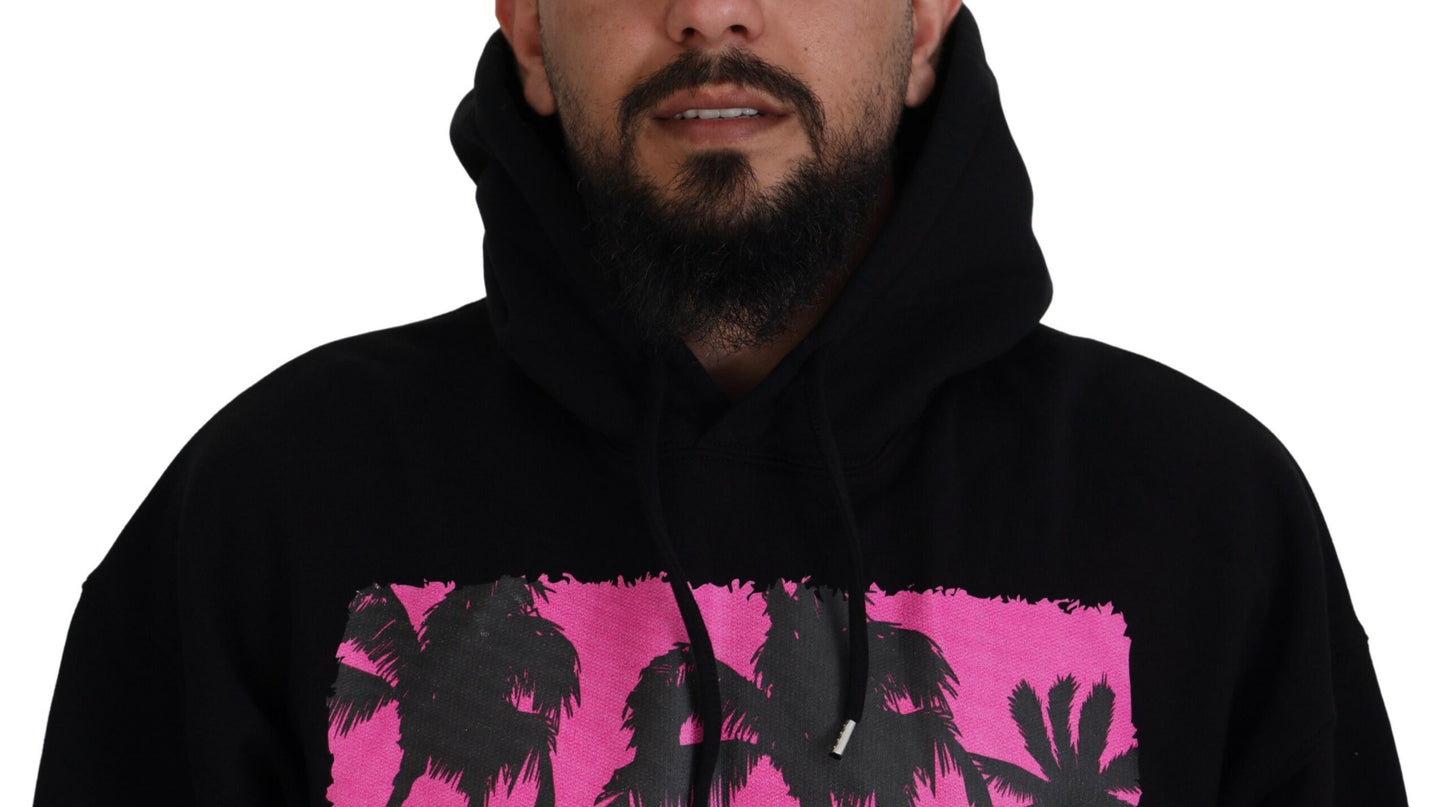- Black Cotton Hooded Printed Men Pullover Sweater