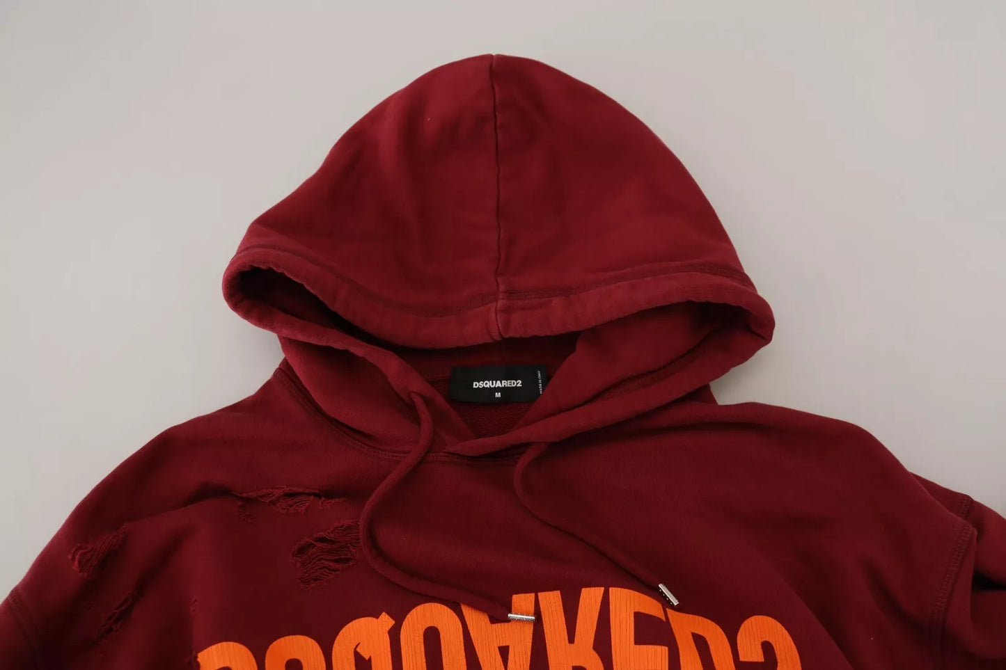 - Maroon Cotton Tattered Hooded Printed Pullover Sweater