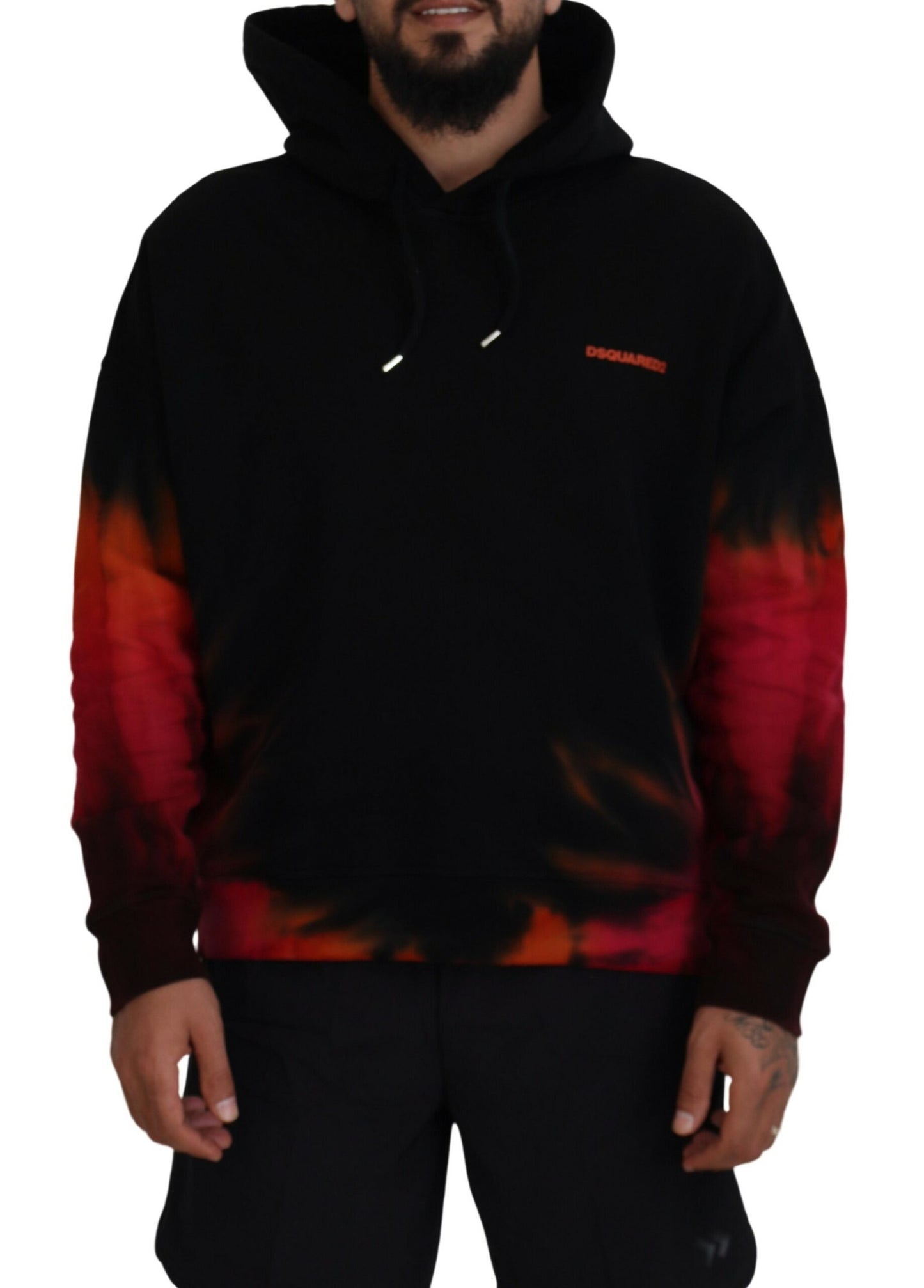 - Black Red Cotton Hooded Tie Dye Pullover Sweater