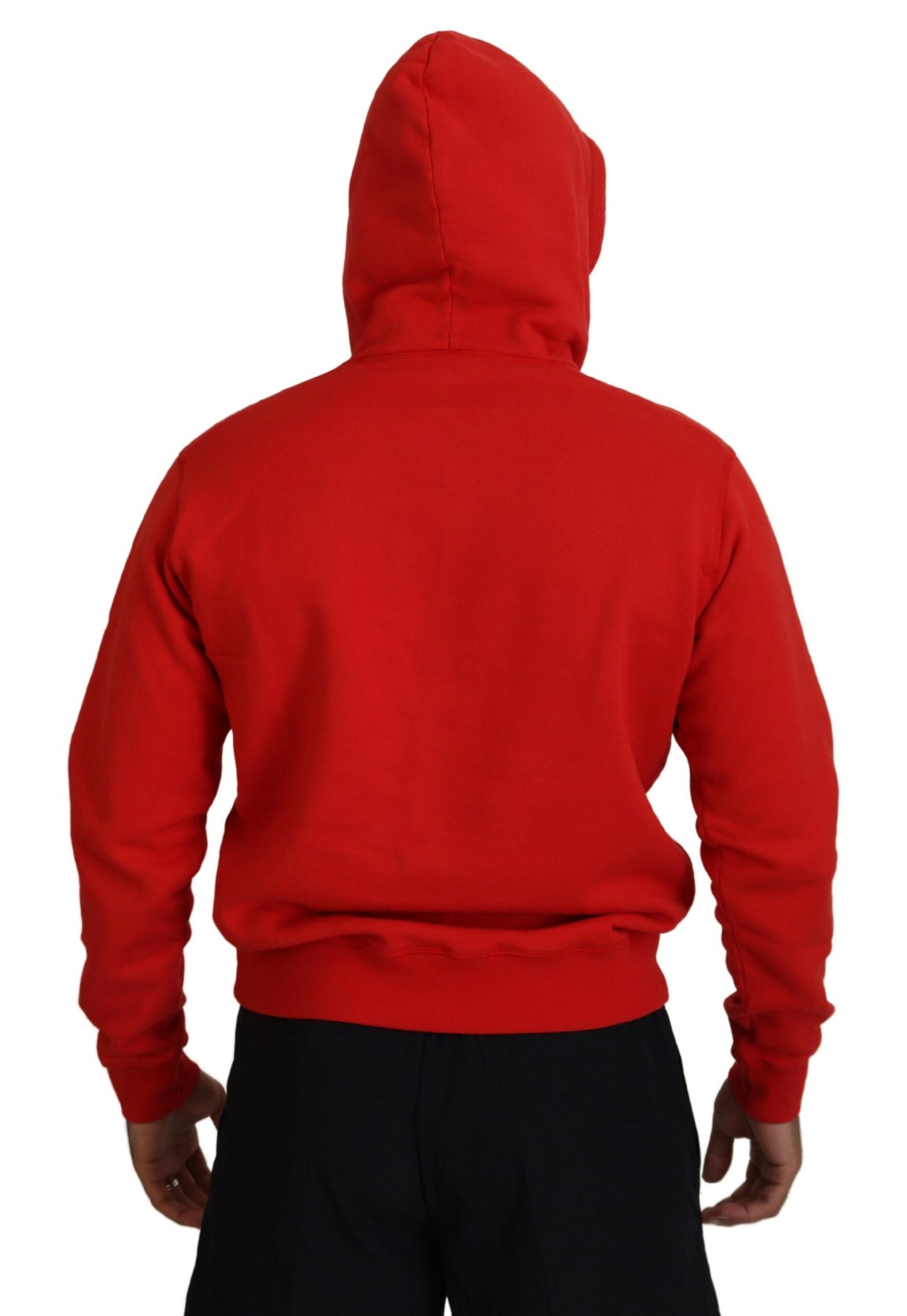 - Red Cotton Hooded Printed Men Pullover Sweater