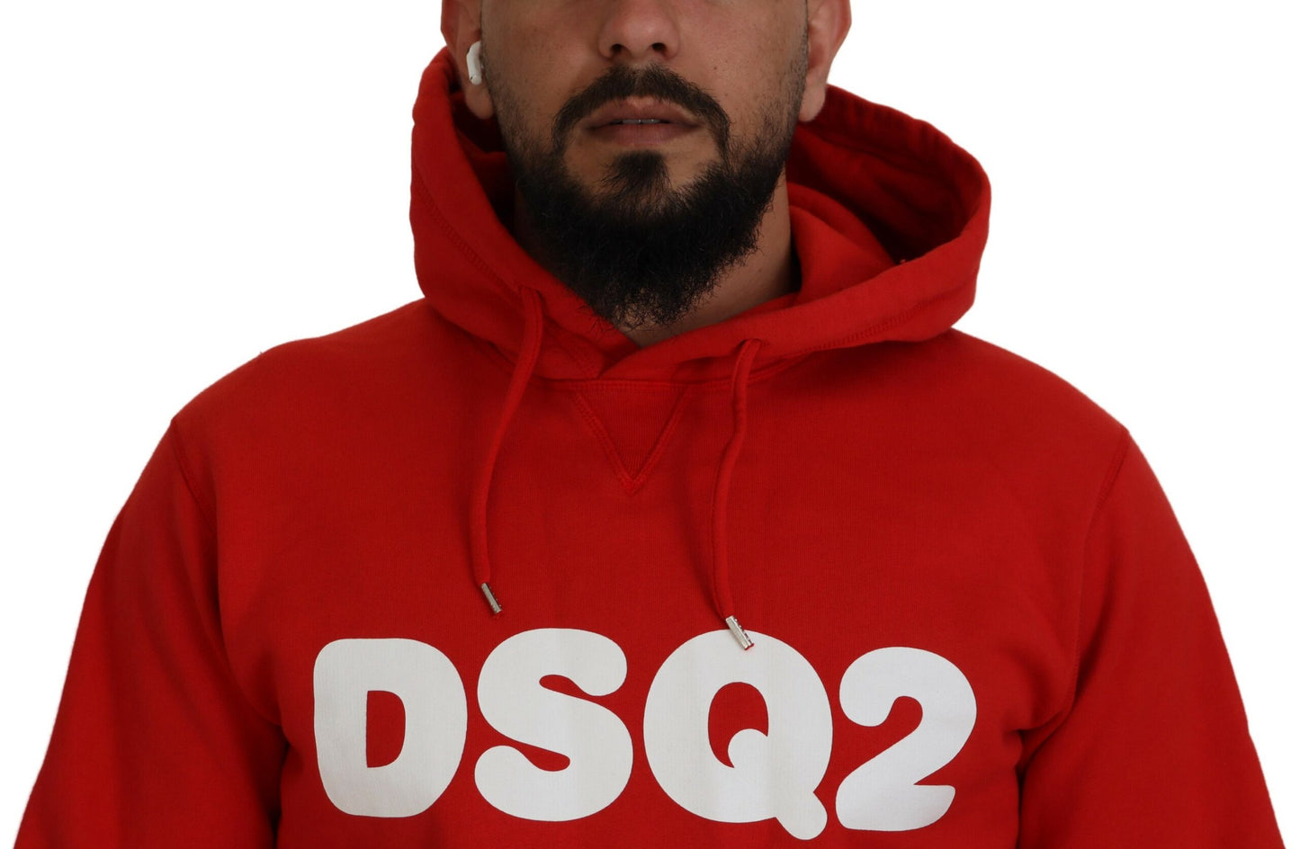 - Red Cotton Hooded Printed Men Pullover Sweater