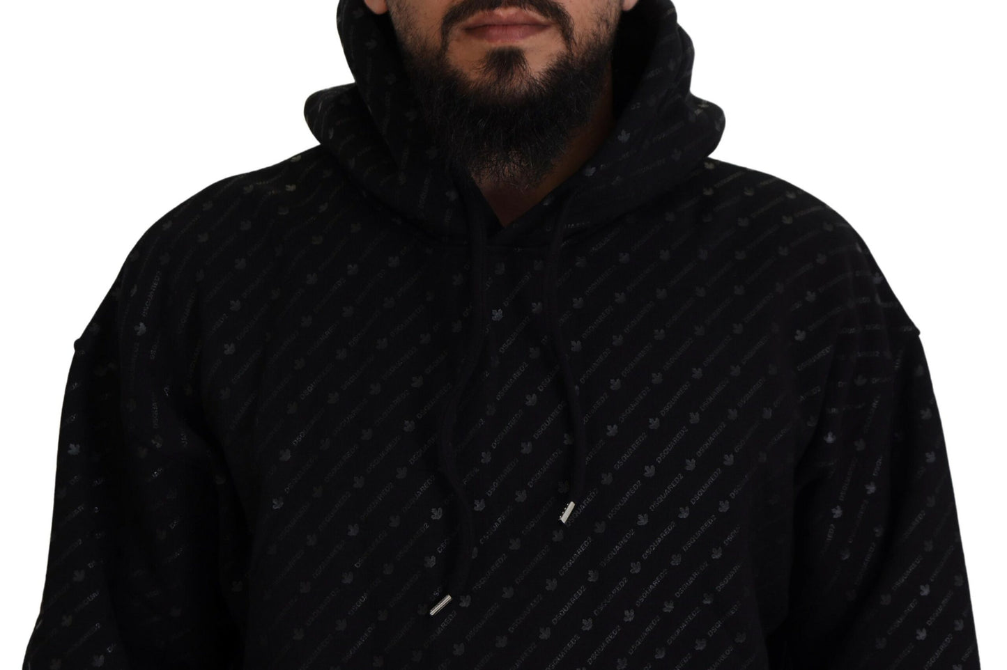 - Black Cotton Hooded Printed Men Pullover Sweater