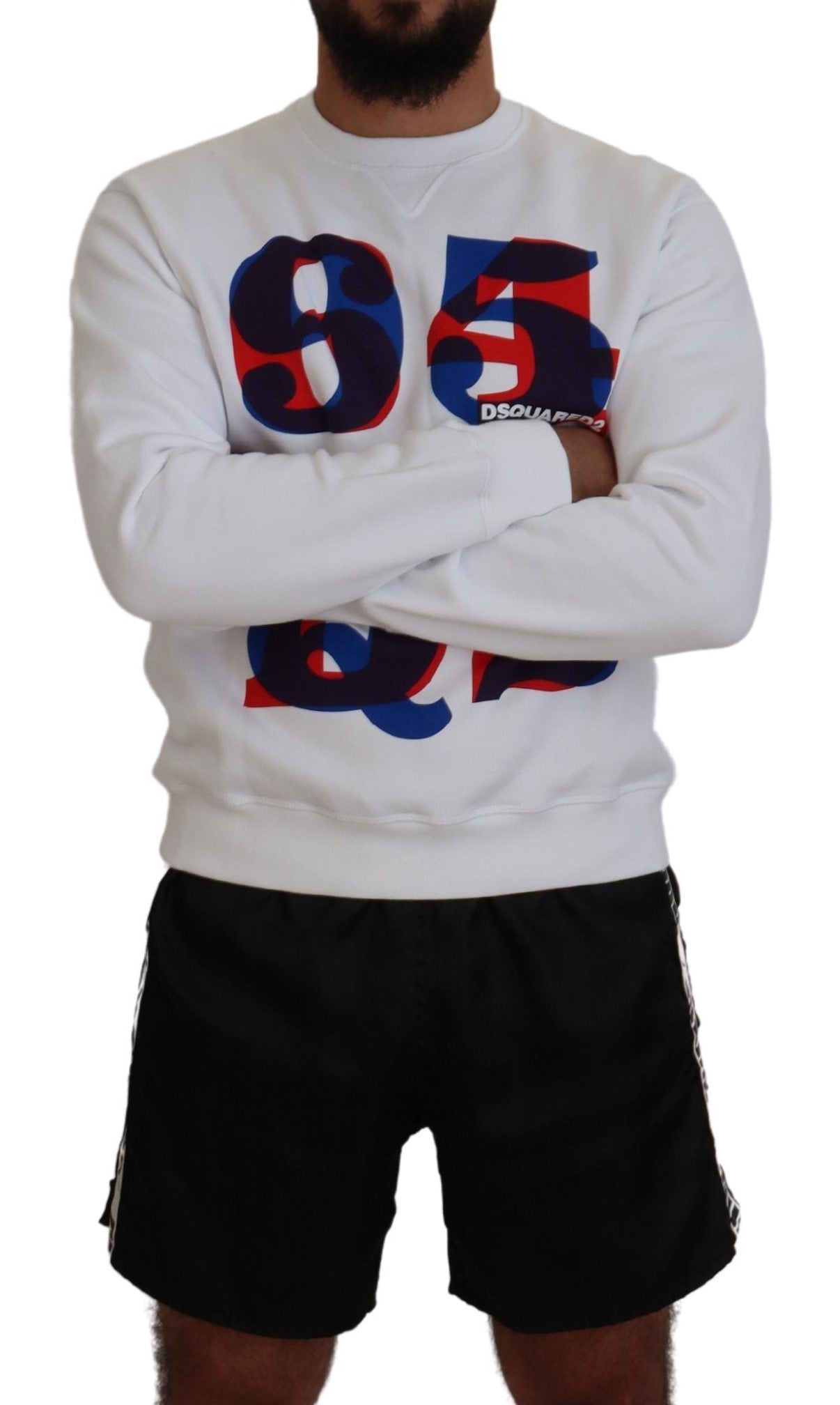 - White Printed Long Sleeves Pullover Sweater