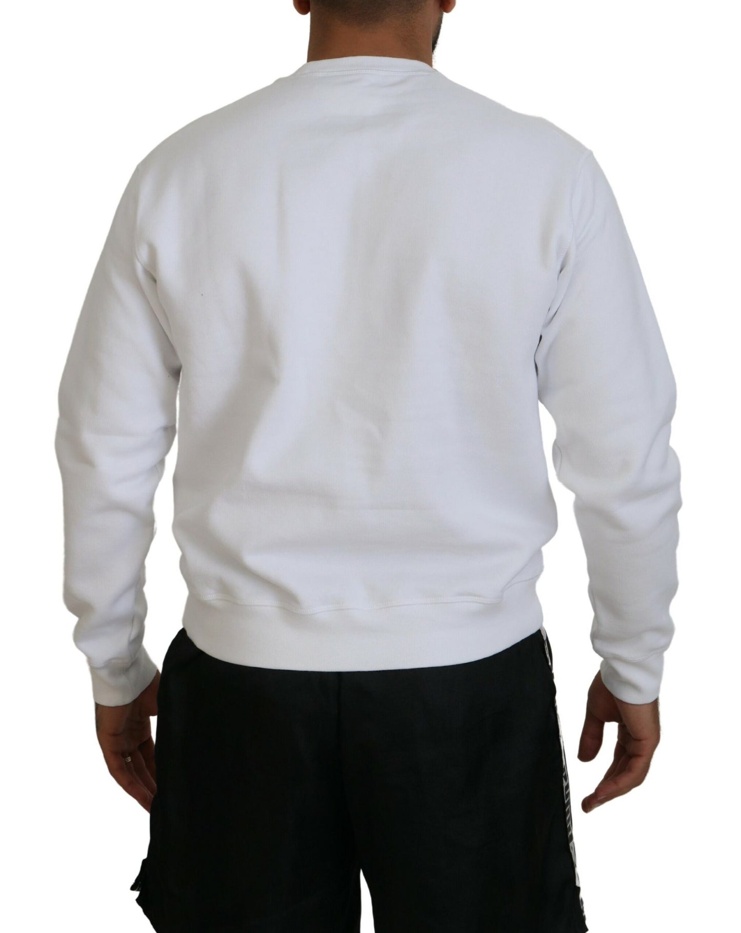 - White Cotton Printed Long Sleeves Pullover Sweater