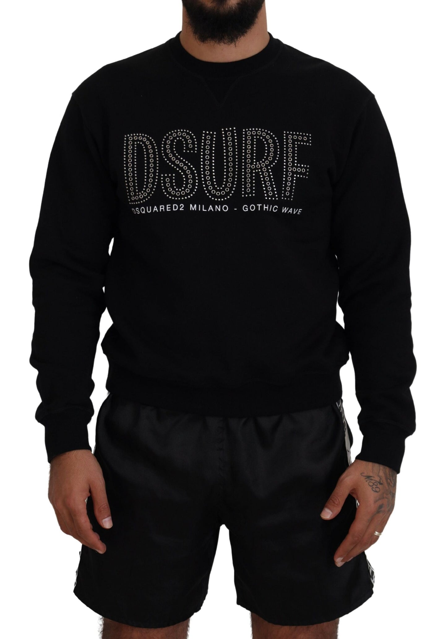 - Black Cotton Printed Long Sleeves Pullover Sweater