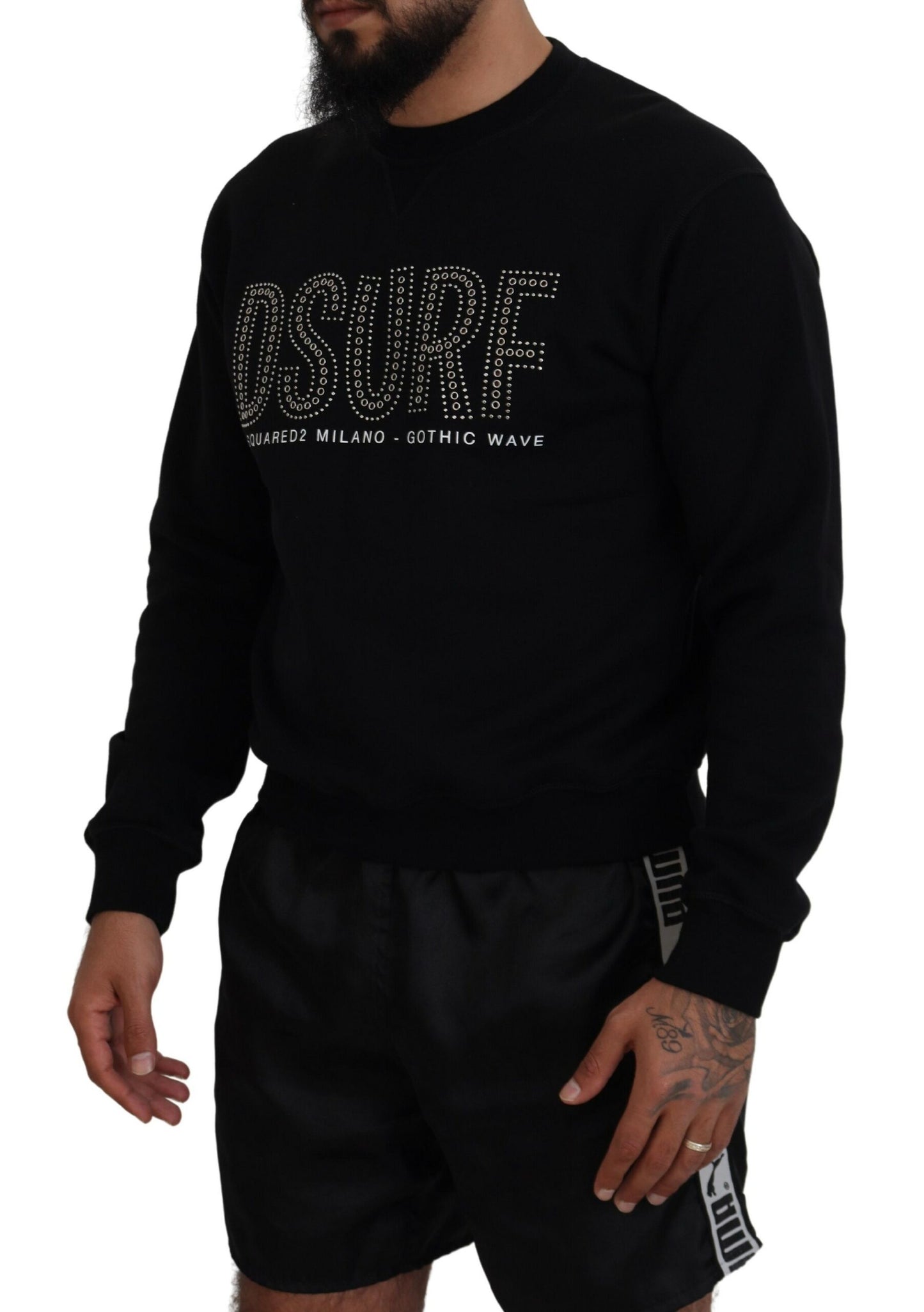 - Black Cotton Printed Long Sleeves Pullover Sweater