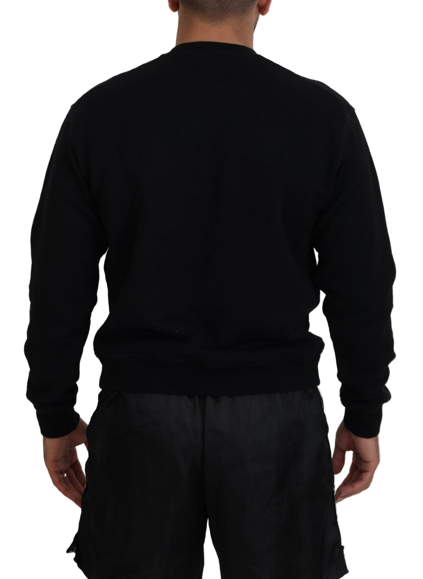 - Black Cotton Printed Long Sleeves Pullover Sweater