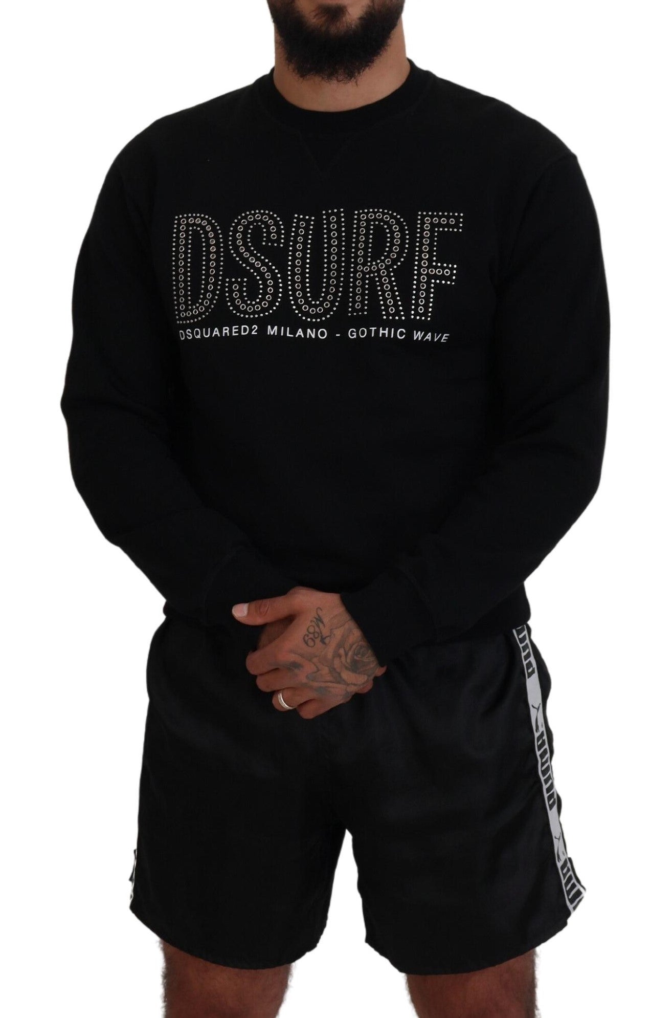 - Black Cotton Printed Long Sleeves Pullover Sweater