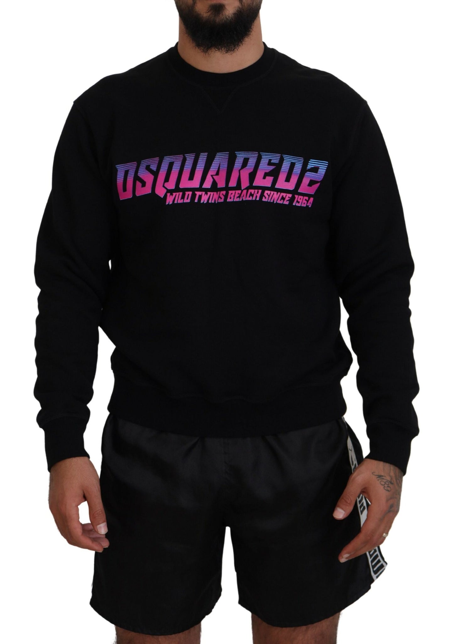 - Black Logo Print Long Sleeves Men Pullover Sweater