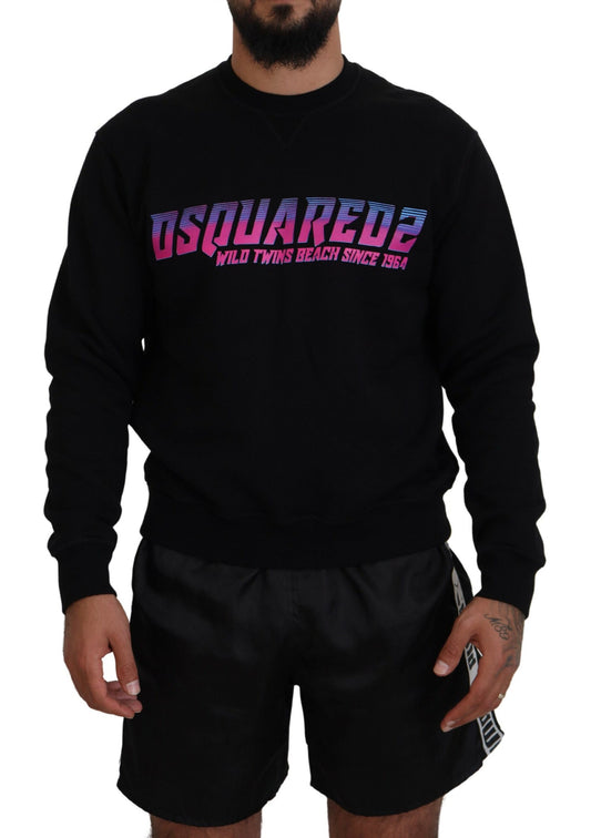 - Black Logo Print Long Sleeves Men Pullover Sweater