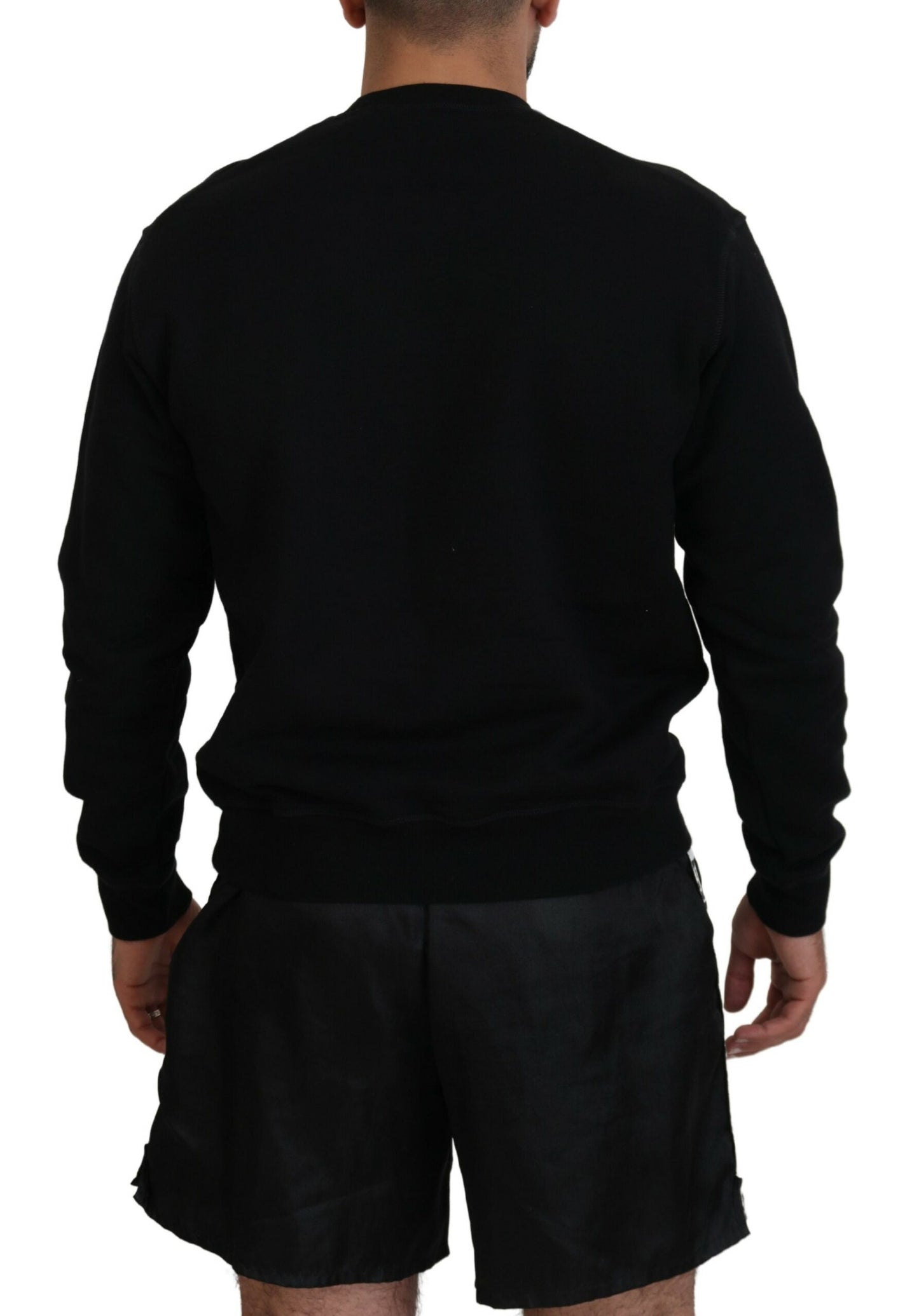 - Black Logo Print Long Sleeves Men Pullover Sweater