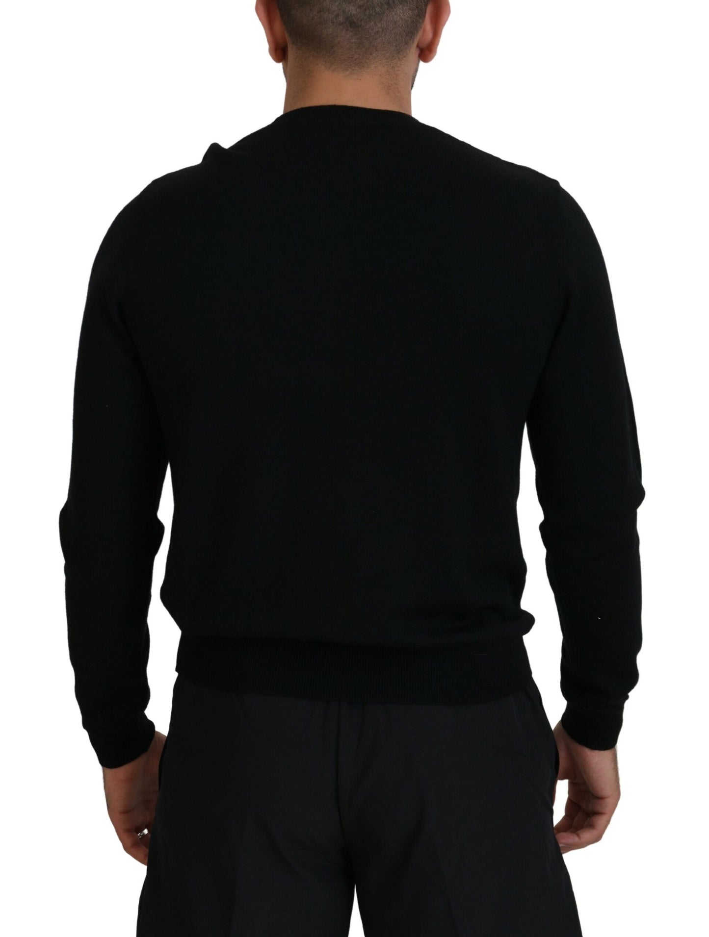 - Black Logo Print Long Sleeves Men Pullover Sweater