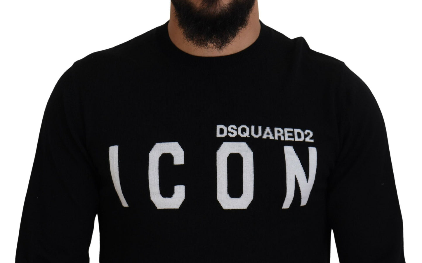 - Black Logo Print Long Sleeves Men Pullover Sweater